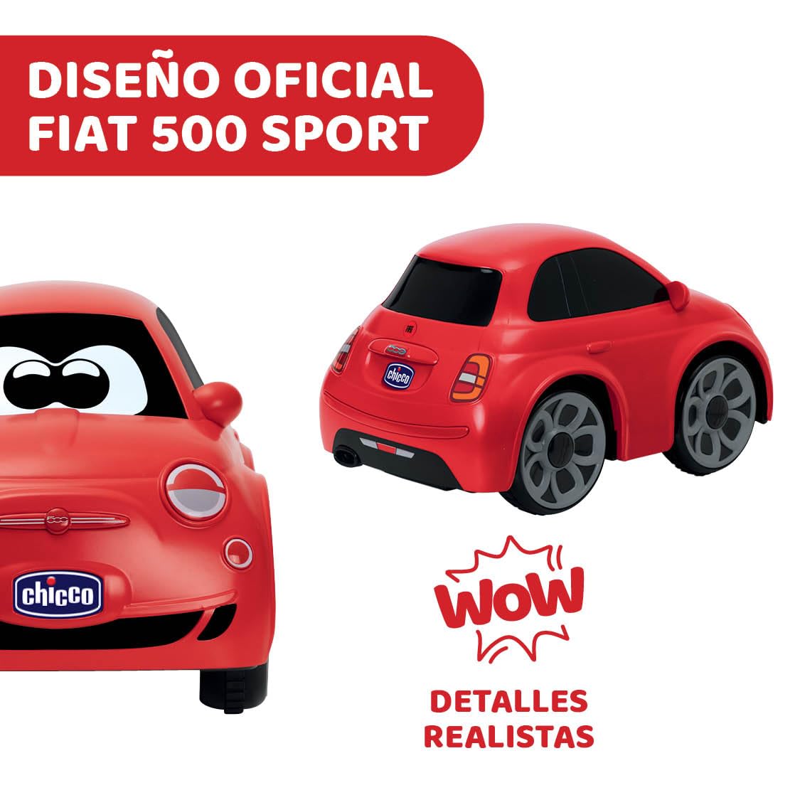 Chicco Fiat 500 RC Coche Radiocontrol, Coche Teledirigido de Carreras Deportivo para Niños, Coche Radiocontrol con Volante Intuitivo, Juguetes Niños, 2 a 6 Años, Color Rojo