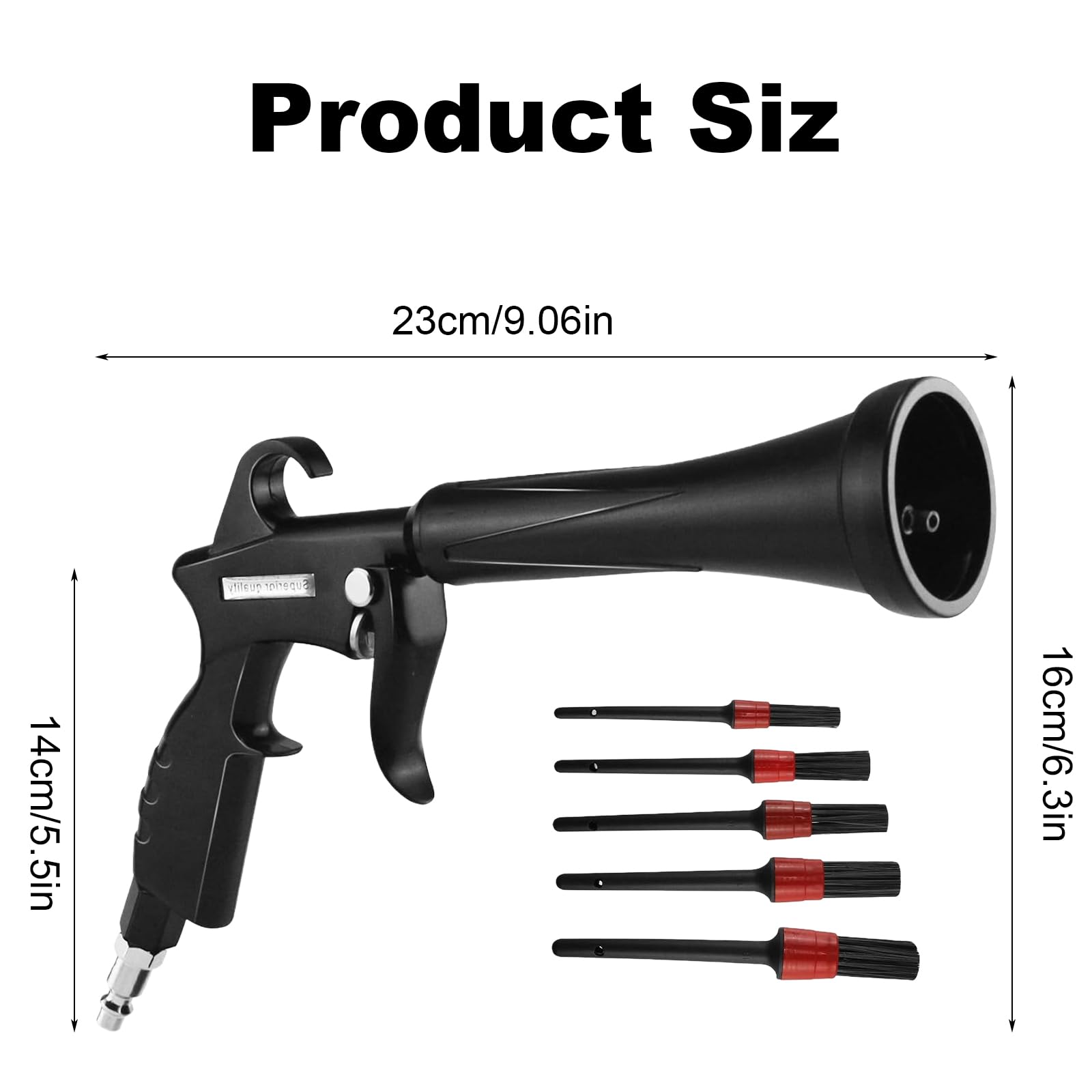 Pistola per pulizia a secco, pistola per la pulizia degli interni, con 5 spazzole di precisione, 3 adattatori e un asciugamano, pistola per pulizia ad aria compressa, pistola ad alta pressione per