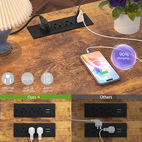 Ecoprsio Nightstands Set Of 2 With Charging Station And Led Lights, Modern Night Stand Bedside Table With Storage Drawer, End Side Table With Power Outlet For Bedroom Living Room, Rustic Brown #TOP5