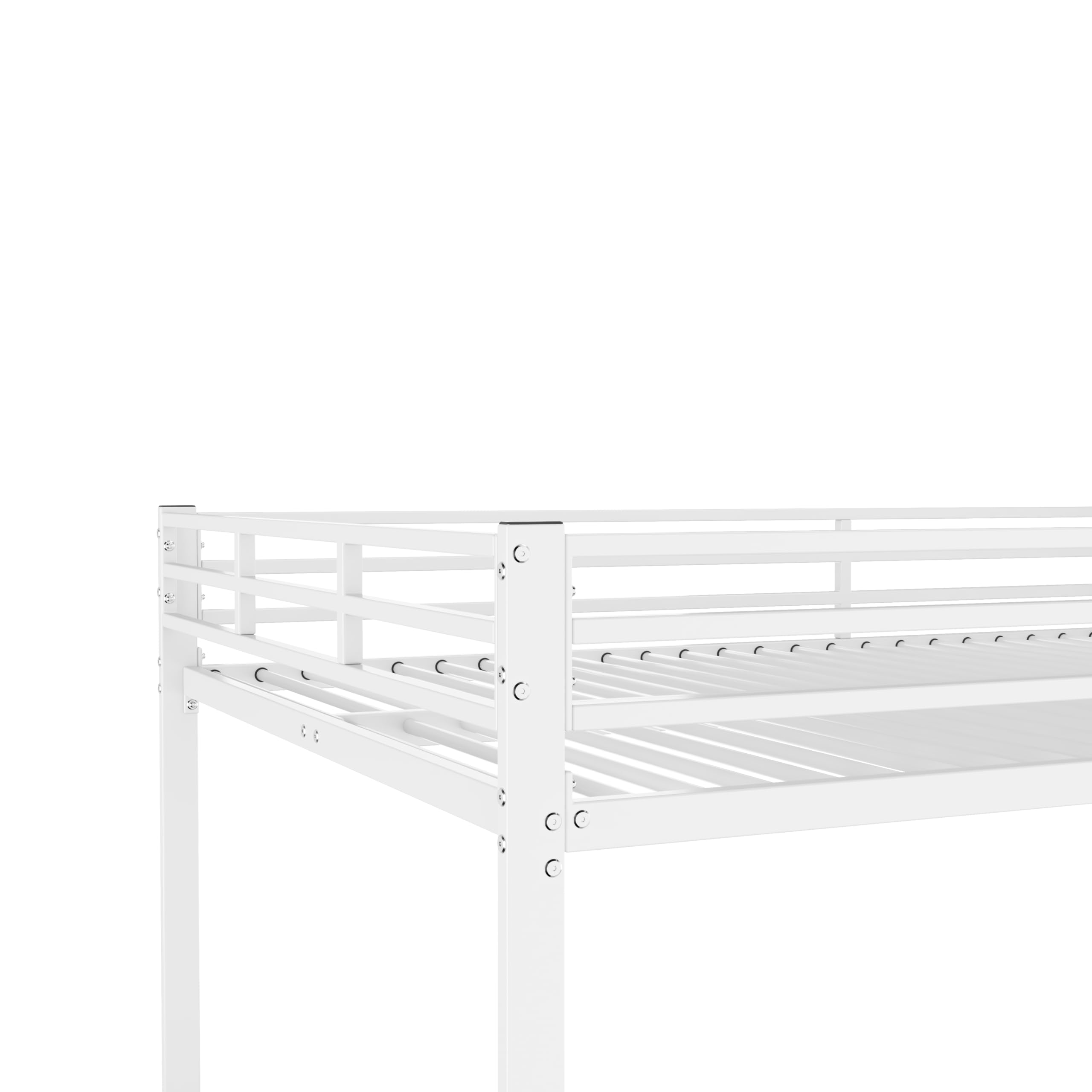 Cama alta de 140 x 200 cm, litera para 2 niños, estructura de metal, literas con barandilla alta estable, color blanco (blanco, 140 x 200 cm)