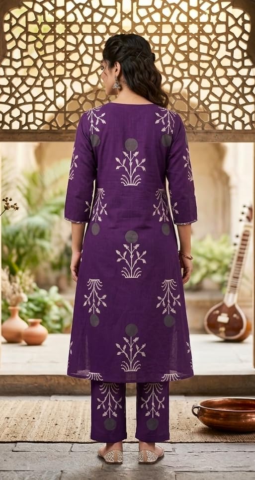 Image of CREATION & YOU Women's Pure Cotton Floral Printed Kurta with Palazzo Pants | Ethnic Set | Kurti Set for Women | Cotton Cord Set for Women