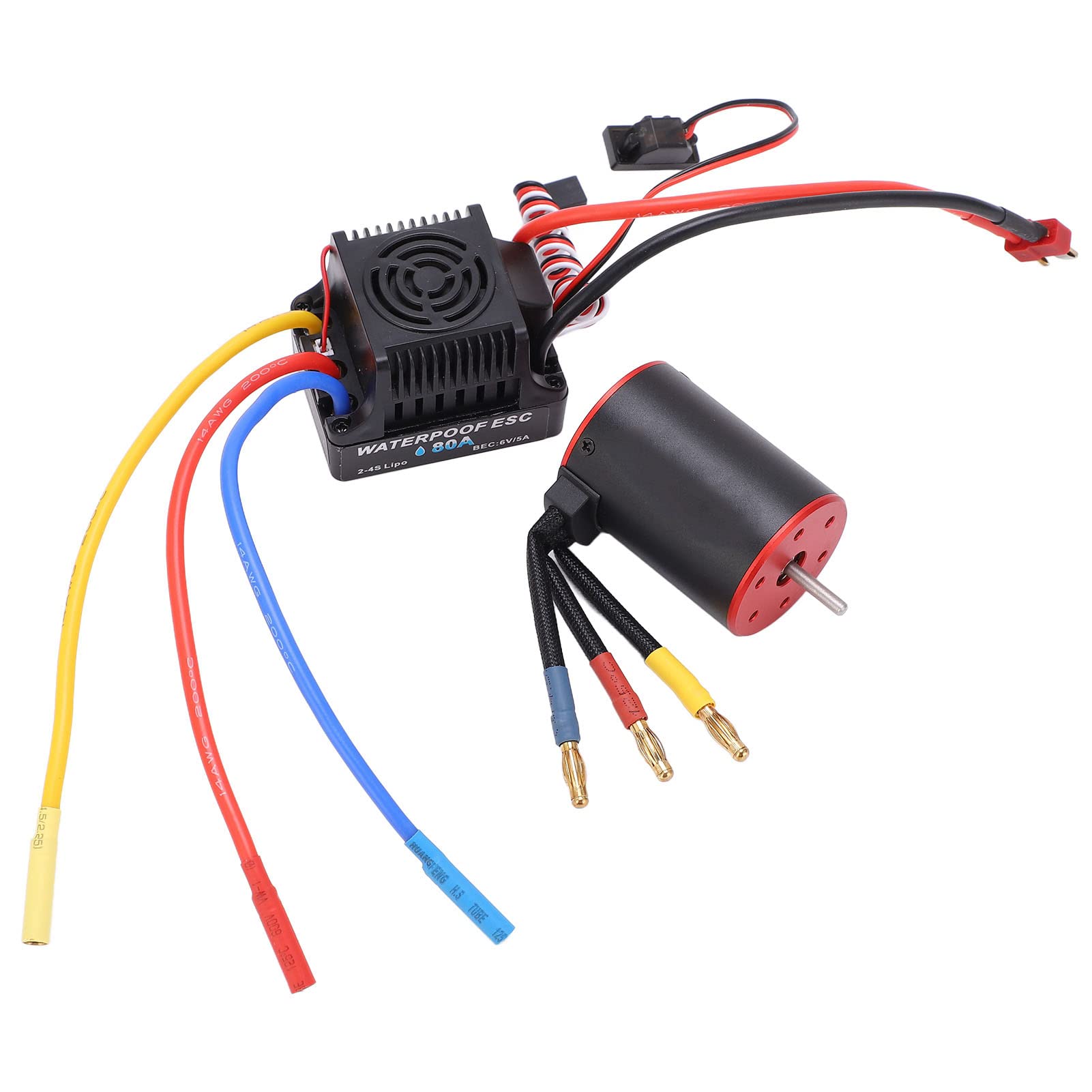 Motor sin escobillas 3650 4300KV, ESC de 80A, regulador eléctrico, cable largo para coche RC 1/8 y 1/10.
