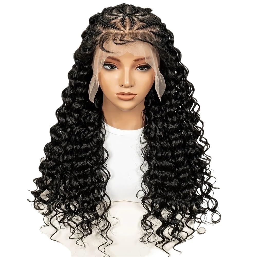Parrucche intrecciate for donne nere, parrucca riccia con treccine, capelli sintetici Glueless con frontale in pizzo da 24 pollici, completamente bob Soffice e Naturale