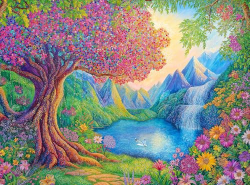 Cross & Glory - The Enchanted Garden Escape - 1000 Piece Jigsaw Puzzle for Adults | Colorful Tree of Life Artwork | Challenging Puzzle for Adults for Puzzle Lovers