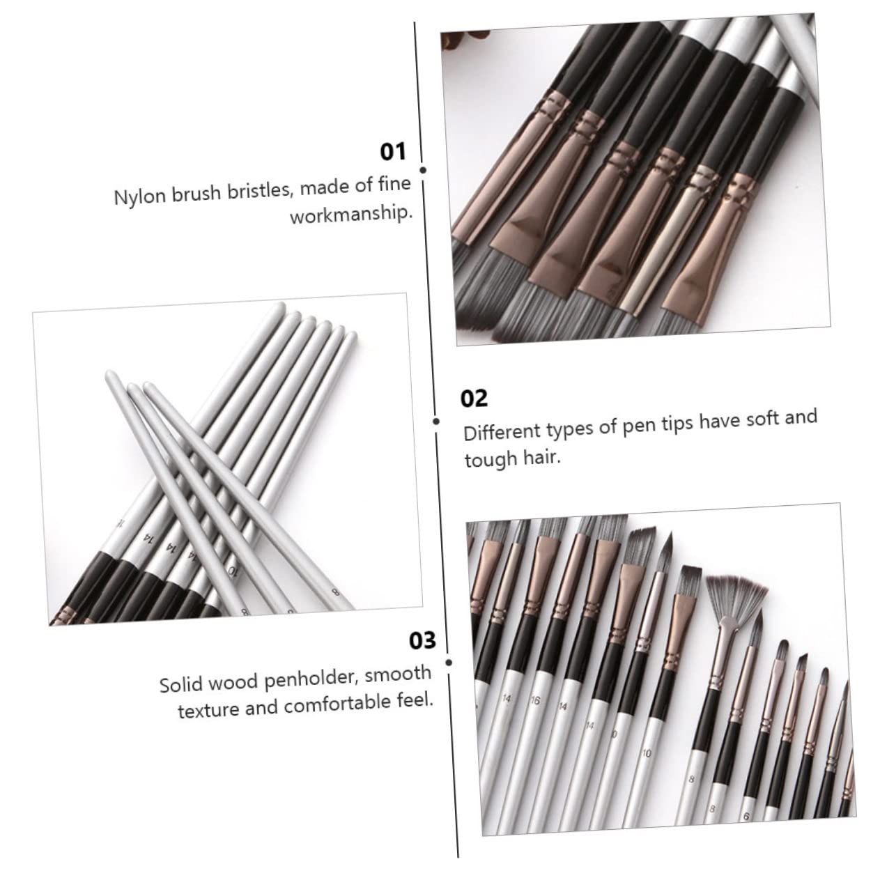 SEWACC Ensemble de 24 Pinceaux en Nylon avec Paquet pour Peinture à l'huile et Aquarelle, Poils Résistants et Forme Simple, pour Dessin Artistique
