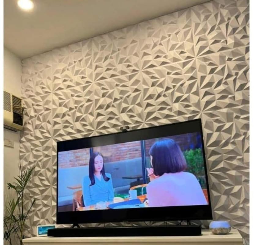 Image of 3D Wall Panels White Colour I Diamond Stone Design I Embossed and Paintable I Panel Size 20 inch X 20 inch I Pack of 30 Panels I Wall Covering Area 82.66 Sq.Ft. (PVC)
