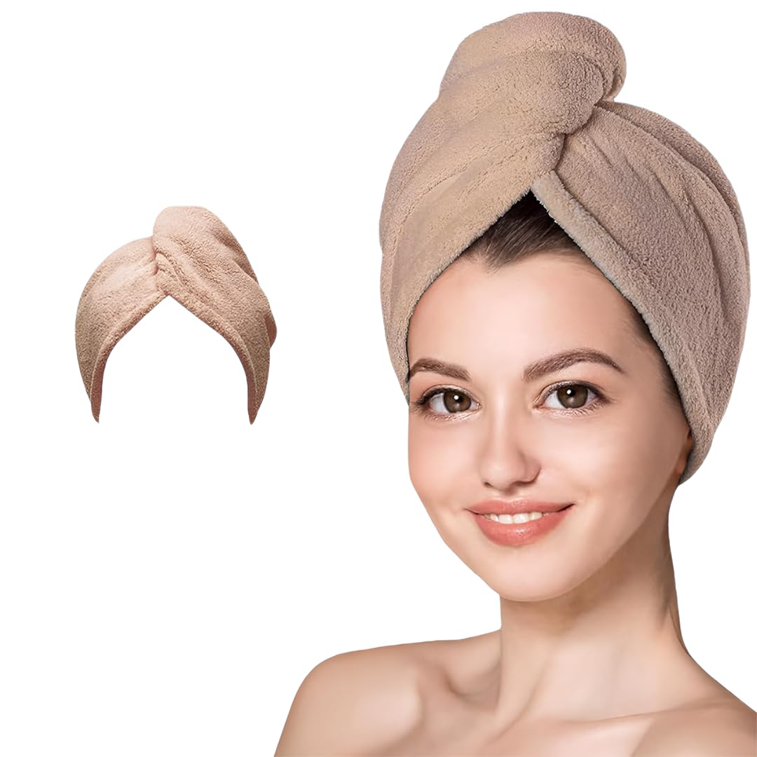 MAXOSHINE Hair Towel Wrap for Women-Quick Drying Microfiber Towel for Hair with Elastic Loop for Tying-Super Absorbent Head Towels Wrap for Ladies Hair Turban (Pack of 1-Brown)-image-24