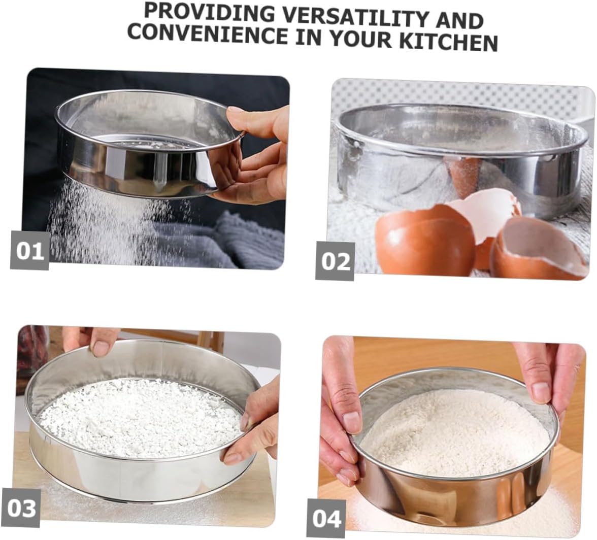 Ipetboom 2pcs Stainless Steel Baking Flour Sifter Fine Mesh Handheld Round Powdering Strainer Kitchen Sieve with Ergonomic Grip for Cake Bread Pastry
