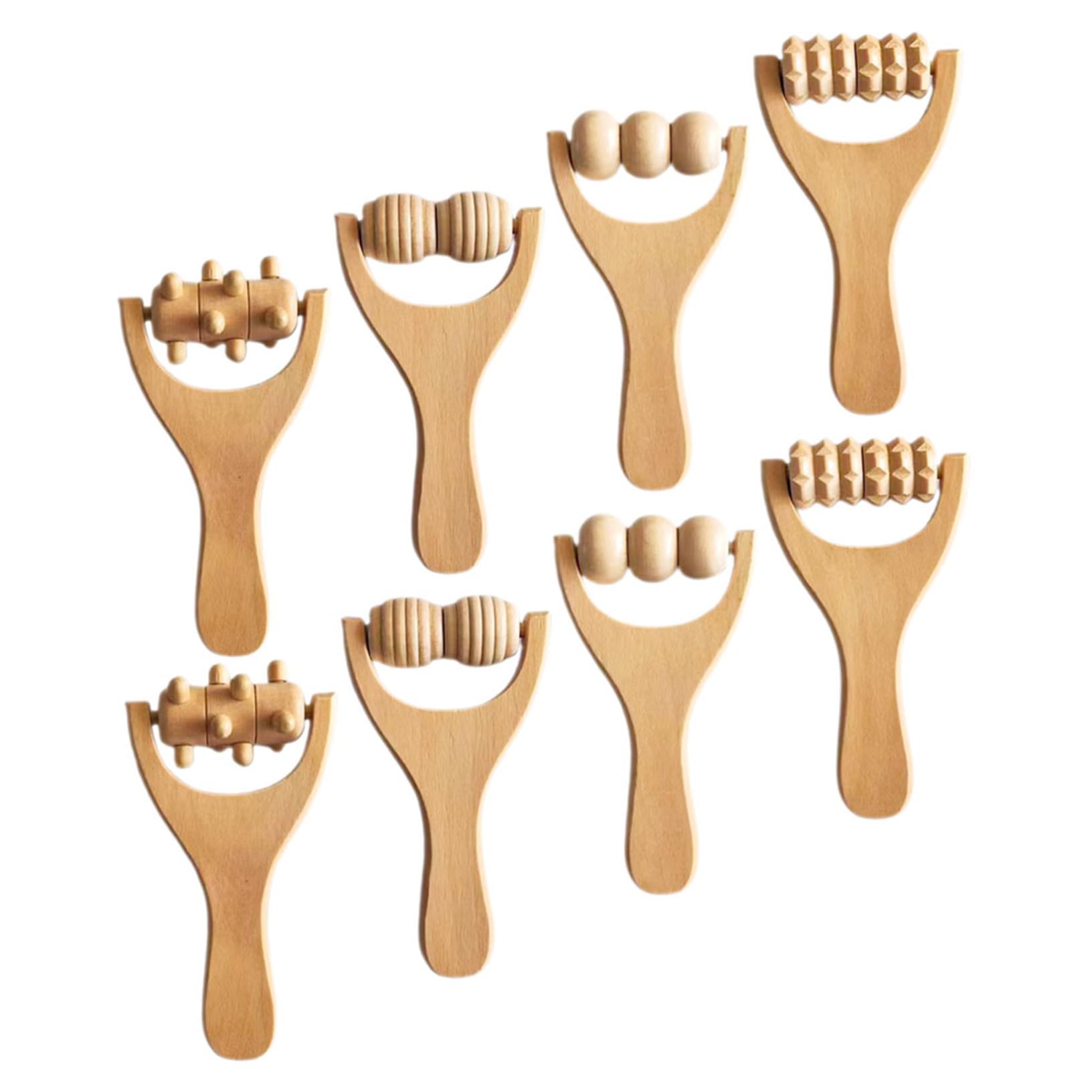 8 piezas Herramienta de Masaje de Madera para Pies Espalda Cuello y Brazos Portátil y Ligera Multifuncional para Aliviar Dolores Musculares y Mejorar Circulación