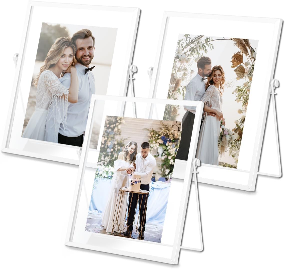 AceList Picture Frame Set of 3, Magnetic Acrylic Floating Photo Frame with Stand, Clear Picture Frame Gift for Tabletop Display Horizontally or Vertically, Includes 4 X 6, 5 X 7, 8 X 10