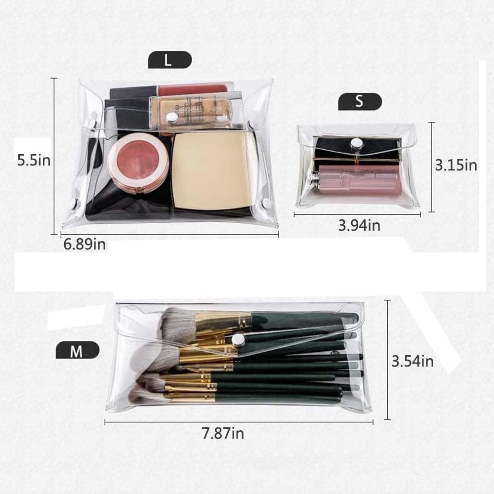 Mini PVC Makeup Bag Small Clear Plastic Cosmetic Organizer Bag Pouch with Snap Closure for Vacation Travel, Bathroom Organizing(3PCS) image 4