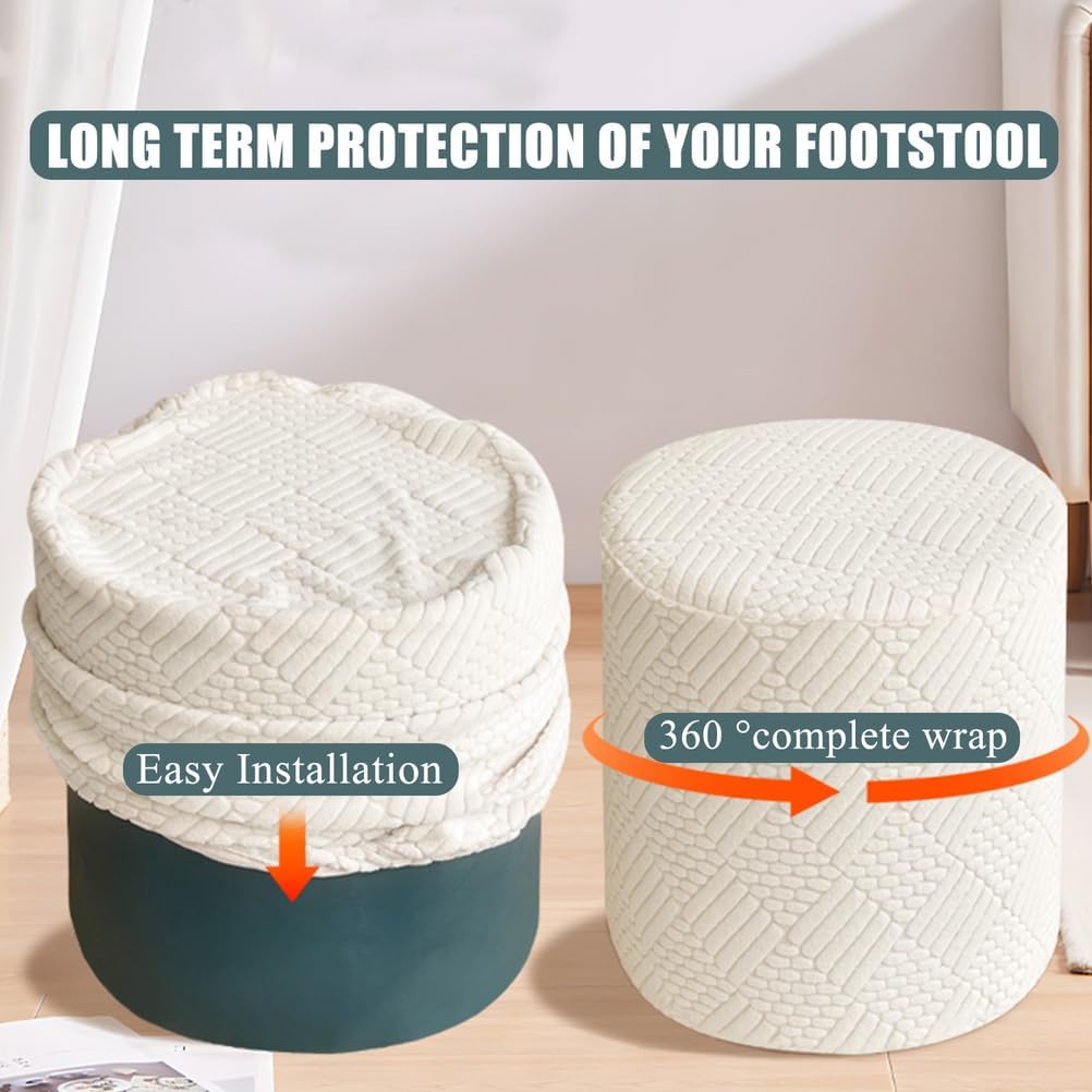 Purple,D35cm*H35cm, Ottoman Cover Round Stretch Foot Stool Cover with Elastic Bottom Knitted Elastic Fabric Ottoman Slipcover Soft Ottoman Stool Protector Cover Removable Washable