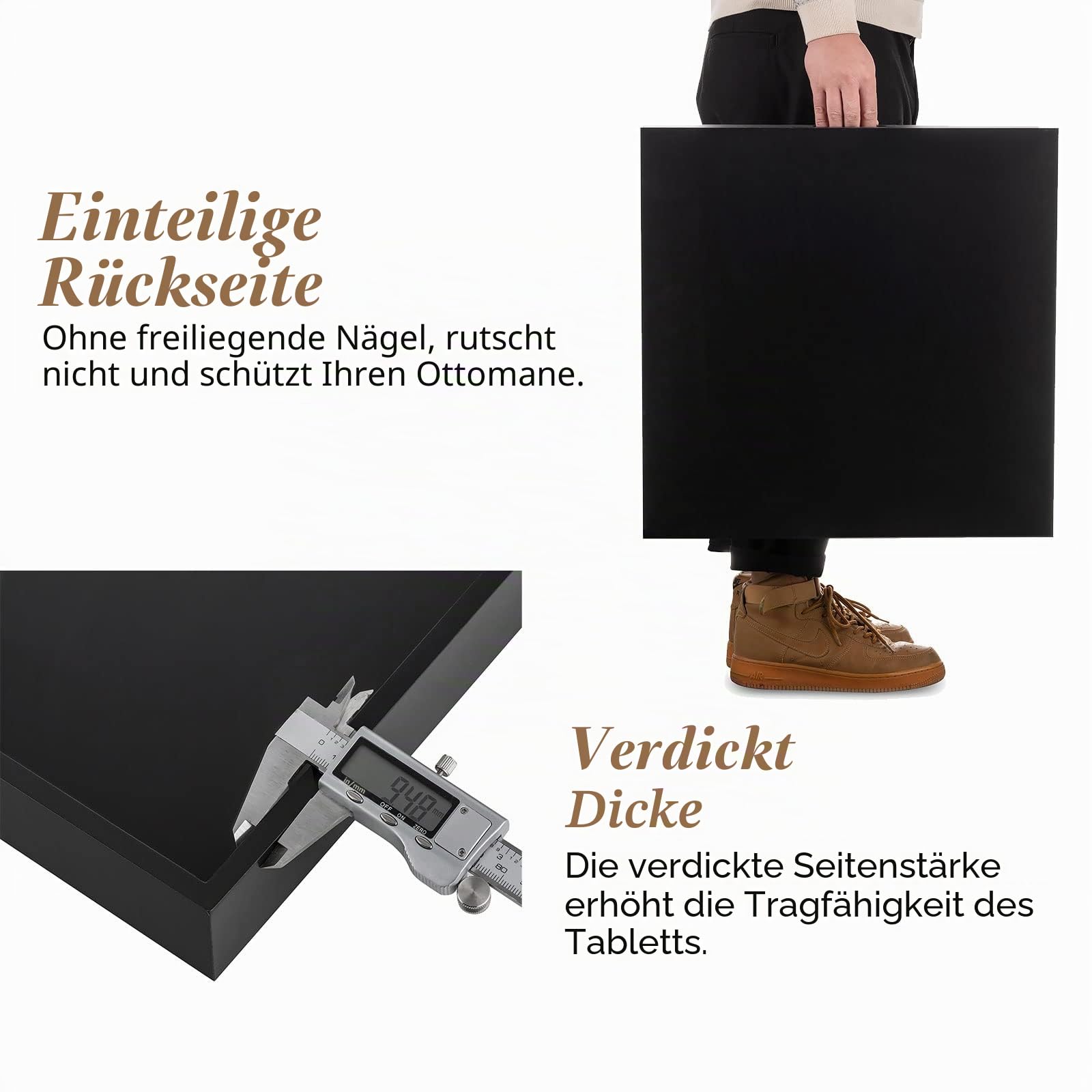 Hanobe Tablett Groß Schwarz Serviertablett Holztablett Deko mit Griff 52cm