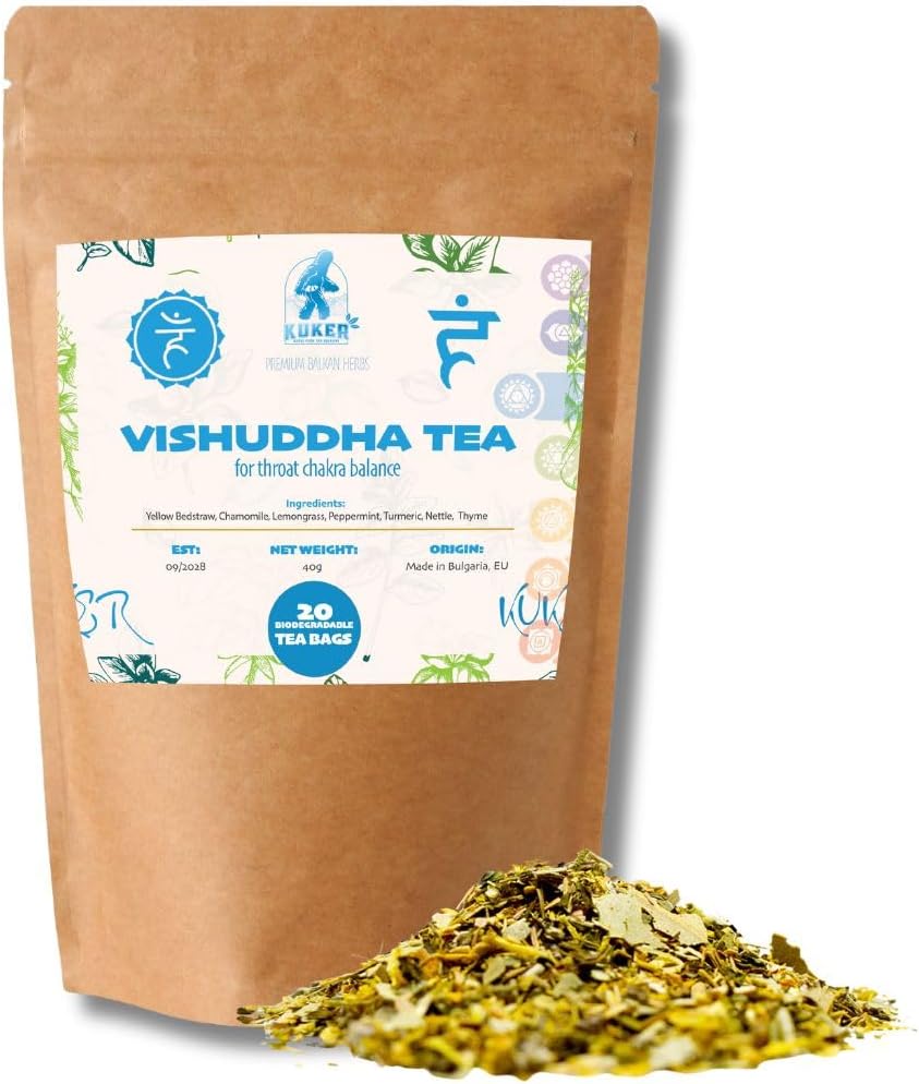 KUKER - Throat Chakra Tea Vishudha 20 Mint Tea Bags, Green Tea Mint Blend with Eucalyptus for Lung & Throat Comfort Tea, Loose Leaf Peppermint Tea Herbal Infusion | Herbal Teas, 30g