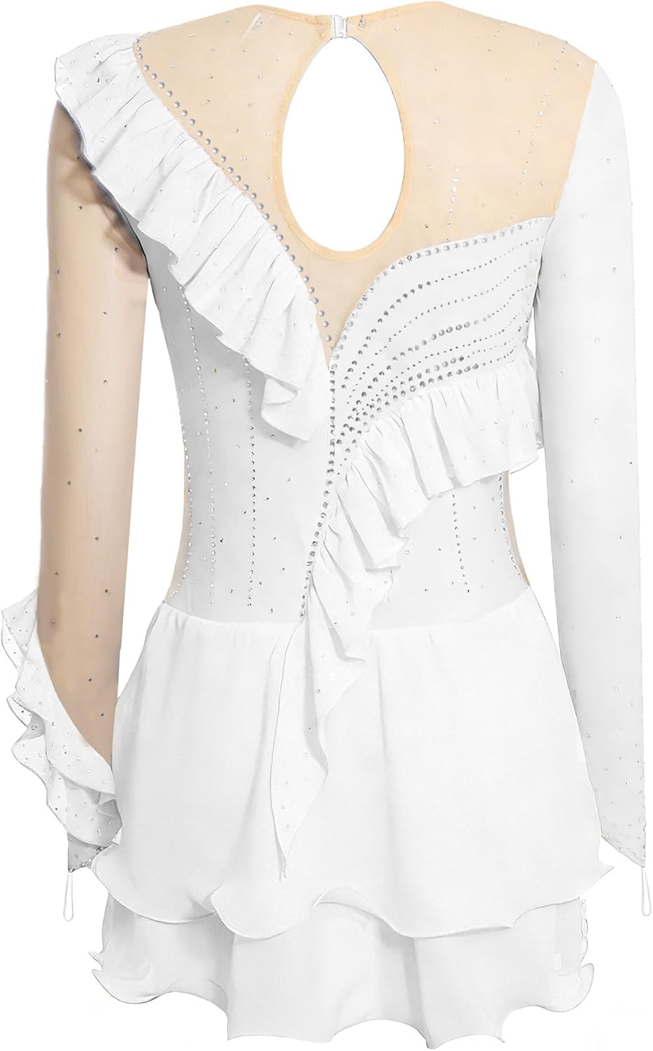 Aislor Women's Figure Skating Dress Ruffled Long Sleeved Hook Finger Competition Performance Costume
