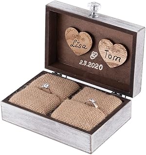 Y&K Homish Wedding Ring Box Unique and Engagement Ring Holder Boxes for Marriage Mr and MRS Decorative Box (Antique White)
