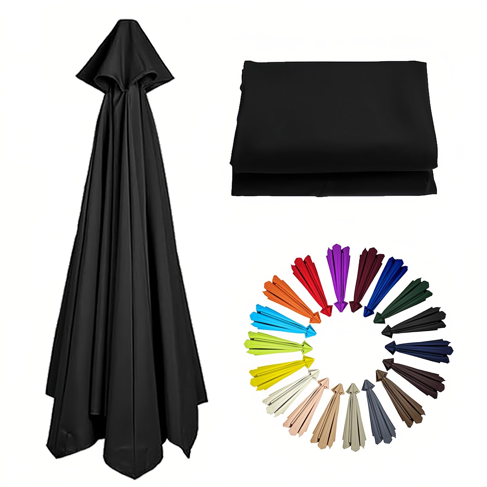 2m/6.6Ft Umbrella Replacement Canopy | Replacement Parasol Cover for 6 Arms| Umbrella Replacement Top | Breathable | Washable | for Garden, Market, Backyard, Beach, Patio(Black)