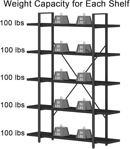 Miniatura 8 de HSH Estantería negra de 5 niveles de alto, estante de almacenamiento de madera y metal, estantería industrial moderna Etagere de 5 estantes, estante