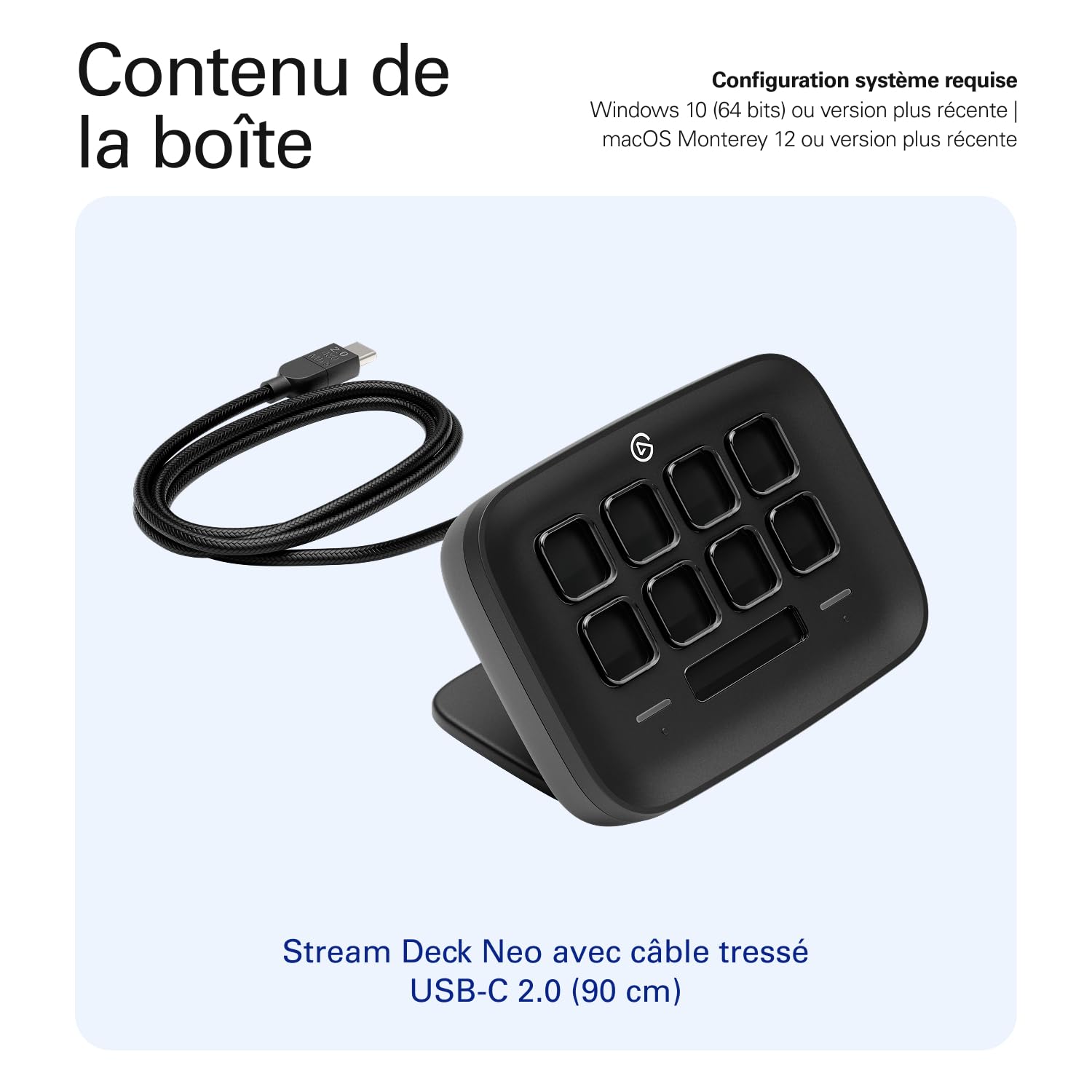Elgato Stream Deck Neo (Noir) – 8 Touches Personnalisables, 2 Touch Points, accélérez tâches et workflows – Word, Excel, Teams, Zoom, Spotify, etc. – Compatible Mac/PC