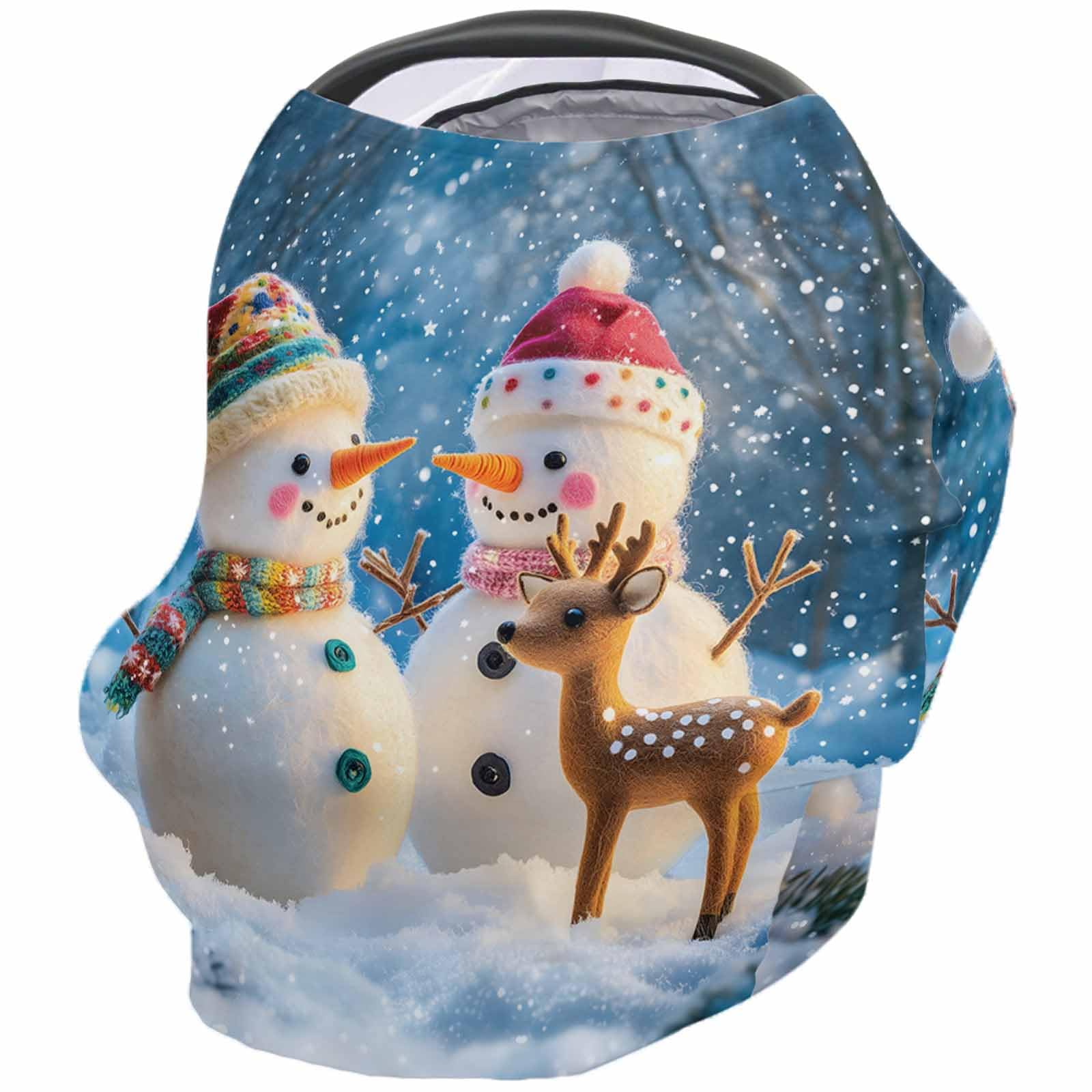 Nursing Cover for Breastfeeding Scarf, Merry Christmas Snowman Winter Deer Baby Car Covers Super Soft Multi Use for Canopy Shopping Cart Cover Blanket Stroller Cover