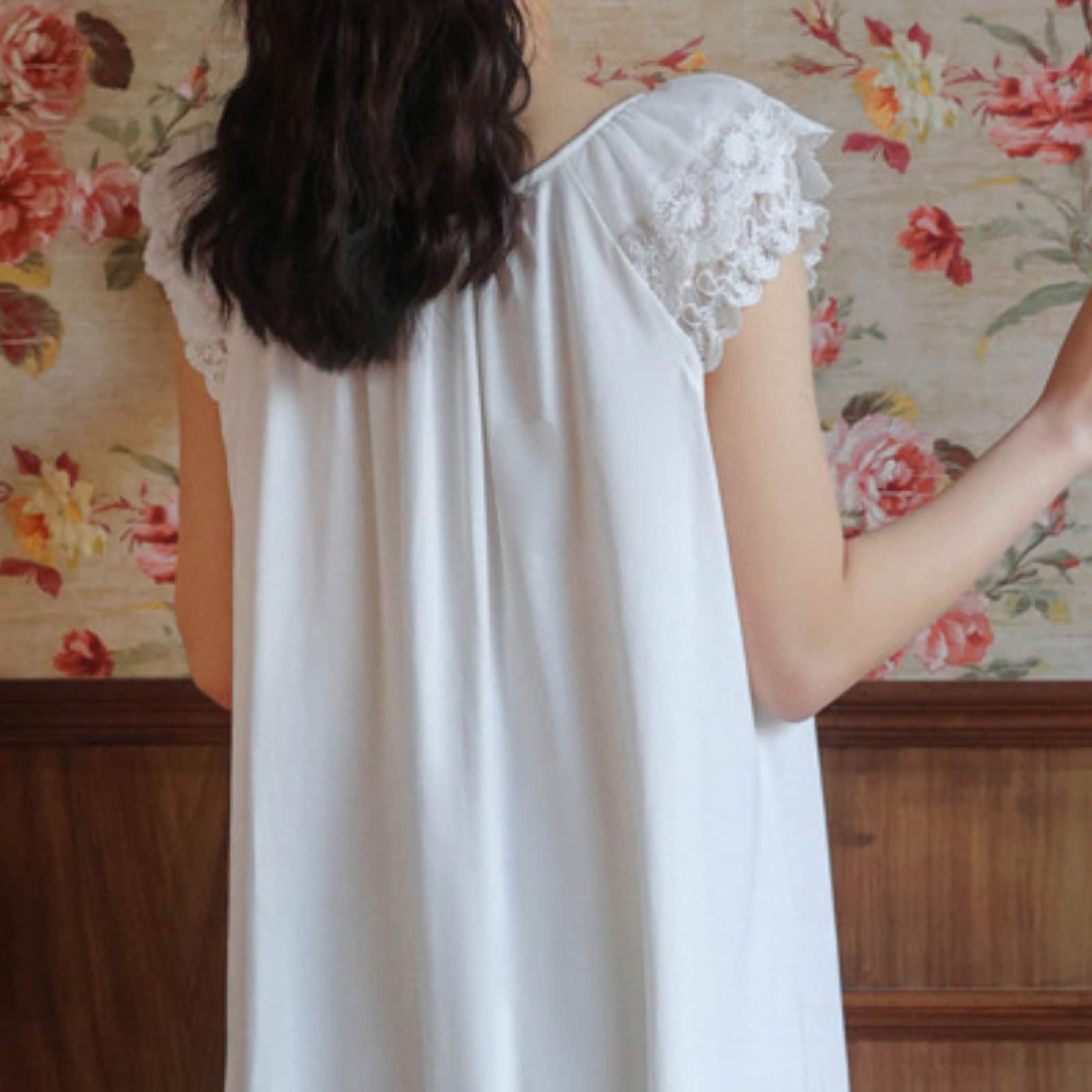 OFFSUM Camicia da Notte Donna - Indumenti da Notte in Stile Principessa in Pizzo di Cotone con Scollo Tondo Elegante Camicia da Notte Vintage Vintage Dolce per La Casa