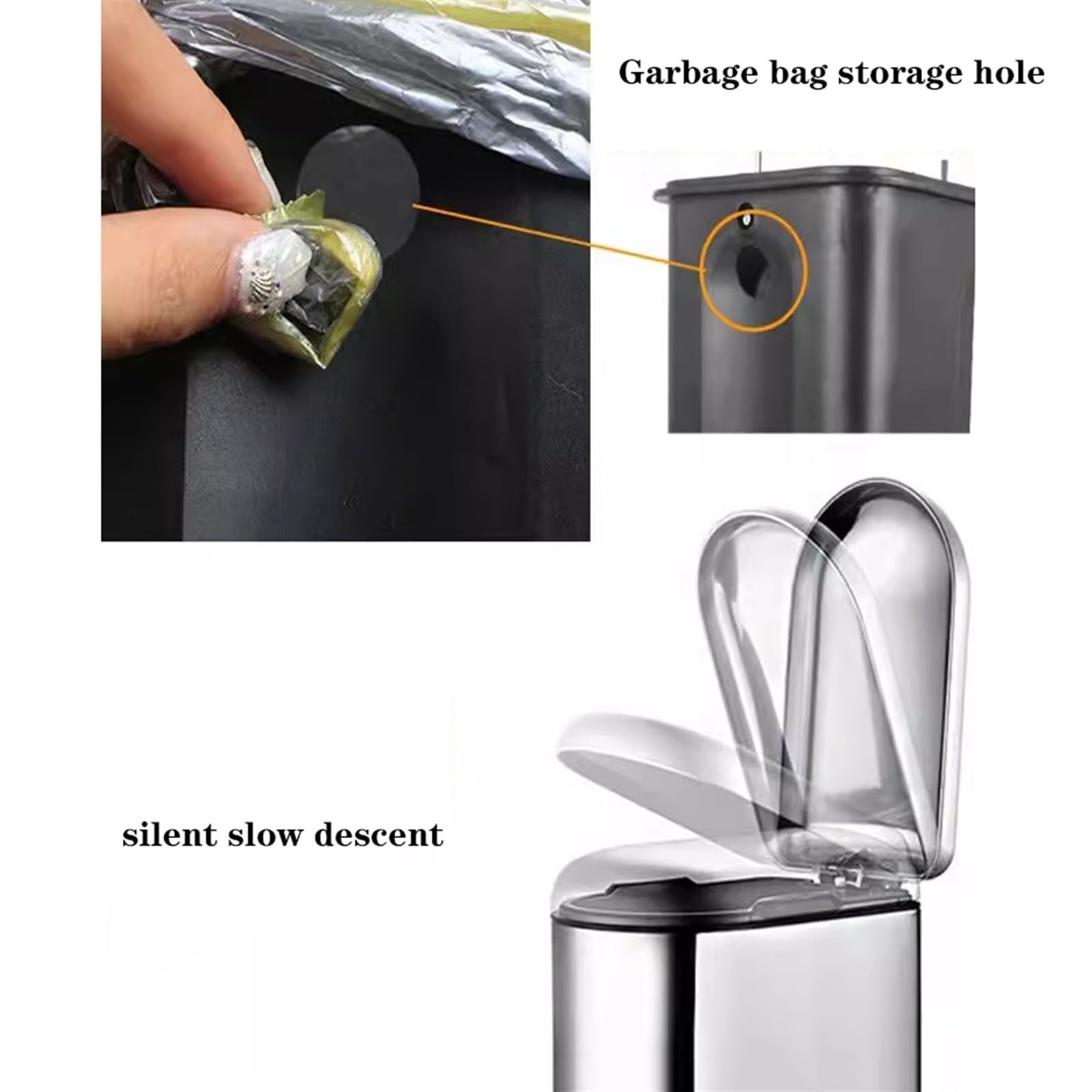 Papelera de Escritorio Bote de basura delgado de acero inoxidable con pedal, cubo de basura estrecho con tapa de cierre suave y cubo interior extraíble for el hogar, cocina y baño Cubo de Basura(Tungs