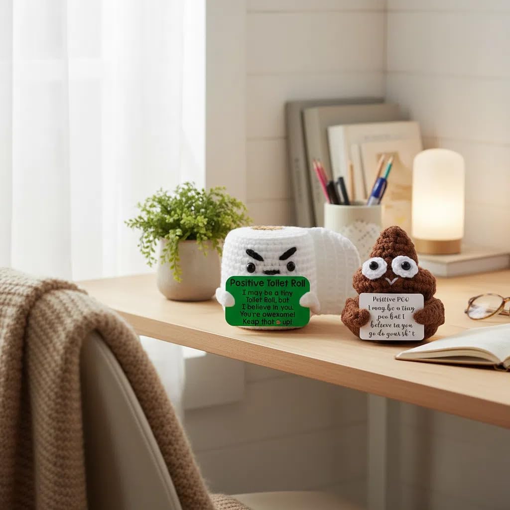 Positive Crochet Gag Toilet Paper Emotional Inspirational Support Poop Christmas Birthday Gifts for Women Men Friend Coworker Funny Small Handmade Cute Stuff Office Desk Decor