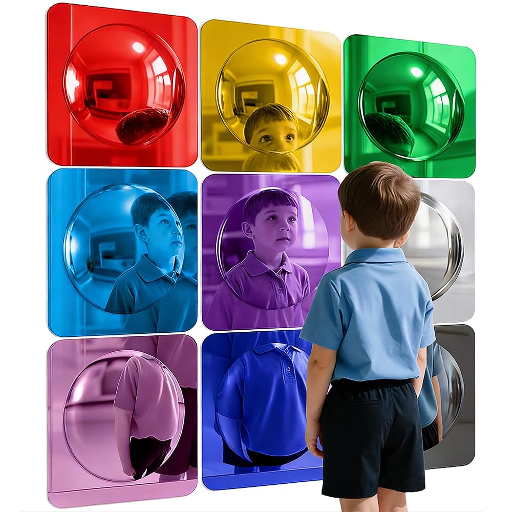 Bubble Convex Mirror Panel, 9 Pack Autism Sensory Equipment Sensory Toys for Autism, Visual Stimulation & Interactive Play, Acrylic Mirror Wall Panel for Calming Corner Items(25.4x25.4cm)