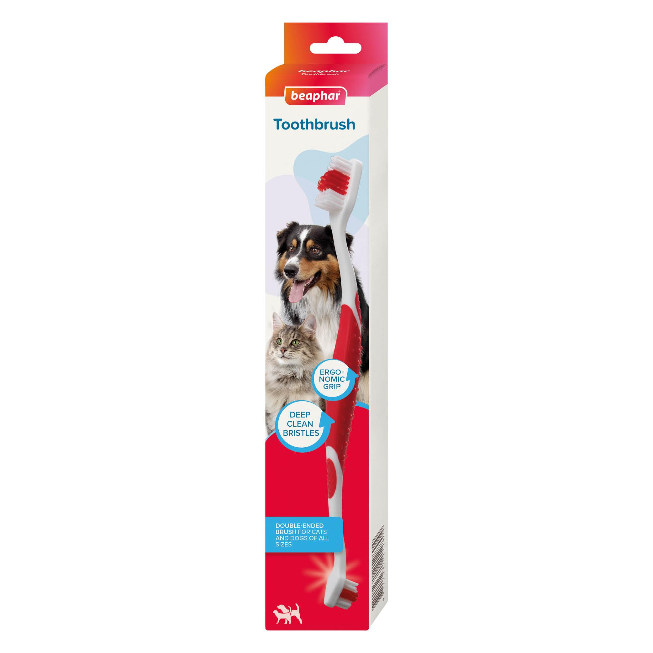 Beaphar - Double-Ended Toothbrush with Ergonomic Grip - Dental Care for Cats & Dogs - Deep Clean Bristles to Target Hard-to-Reach Areas - Multi-Sized Heads for Suitable for All Mouth Sizes