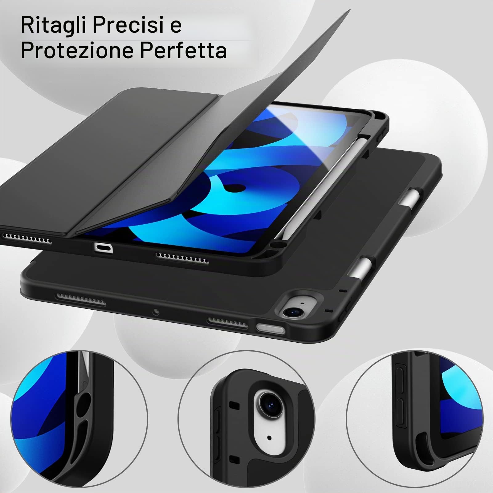 JETech Custodia iPad Air 11 Pollici M4/M3/M2 2026/2025/2024, iPad Air 5/4 10,9 Pollici con Portapenne, Cover TPU Nero