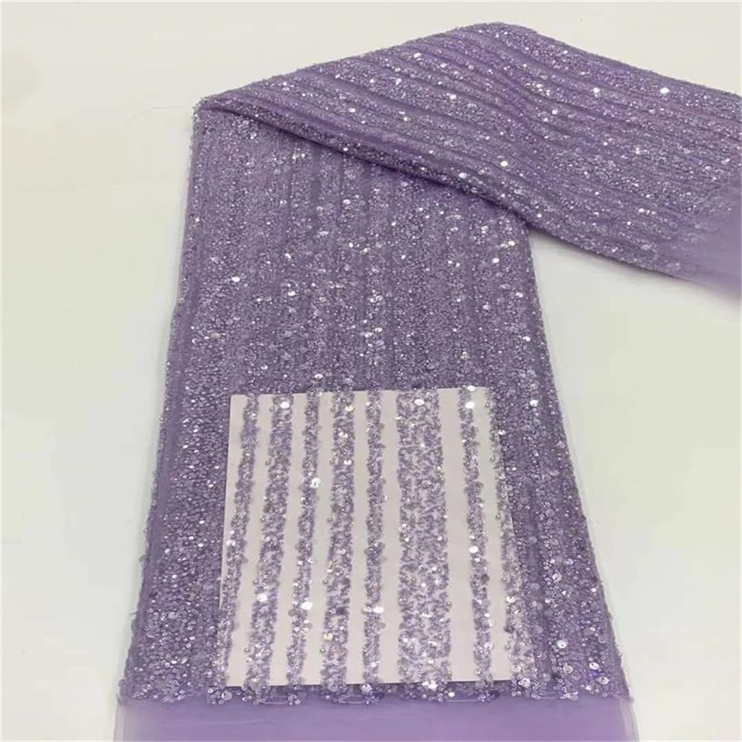 Tela de encaje de tul con cuentas de lentejuelas para vestido de novia nigeriano