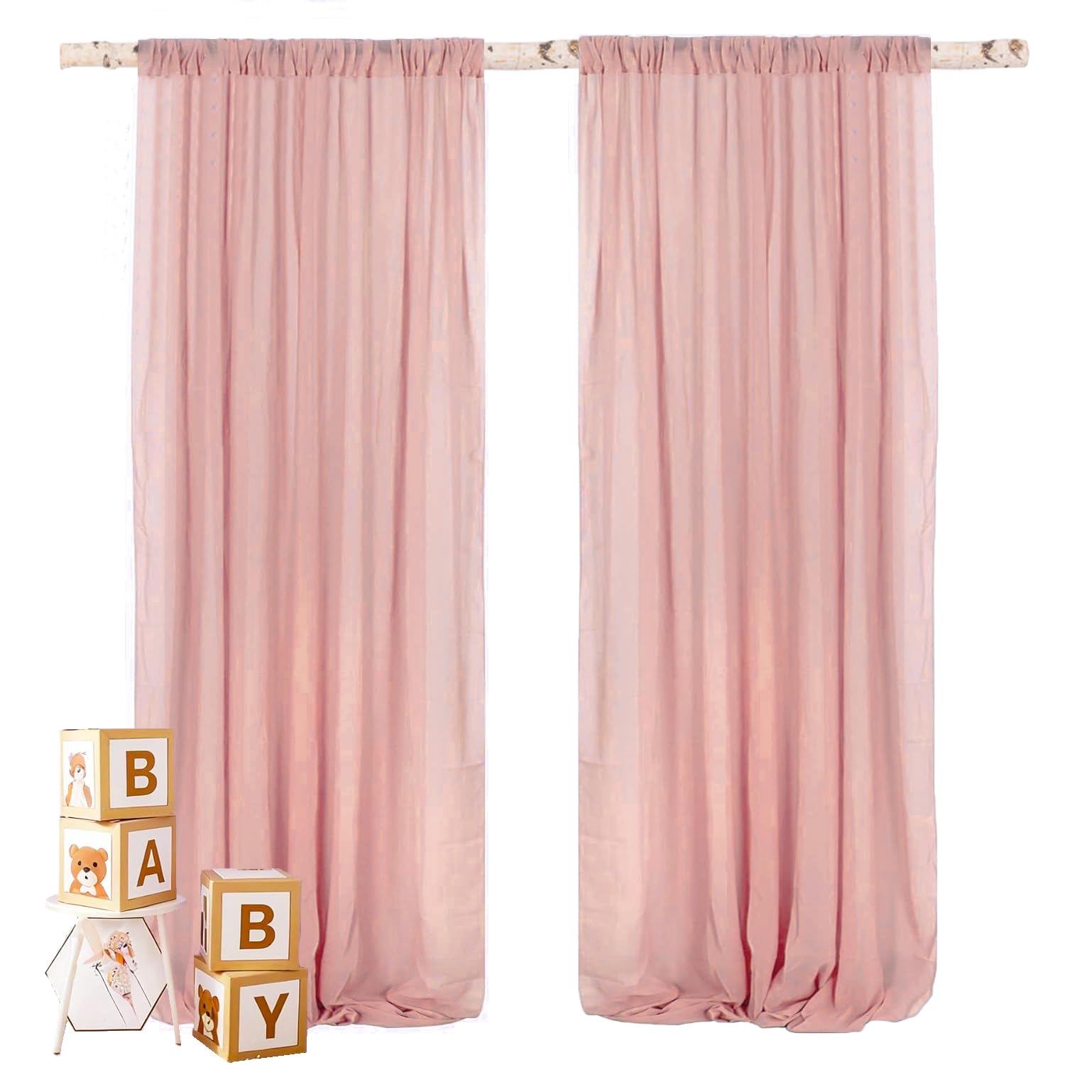 WENSINL Dusty Pink Backdrop Curtain for Parties Chiffon Drapes for Backdrop Sheer Curtains for Wedding Birthday Party Baby Shower Background