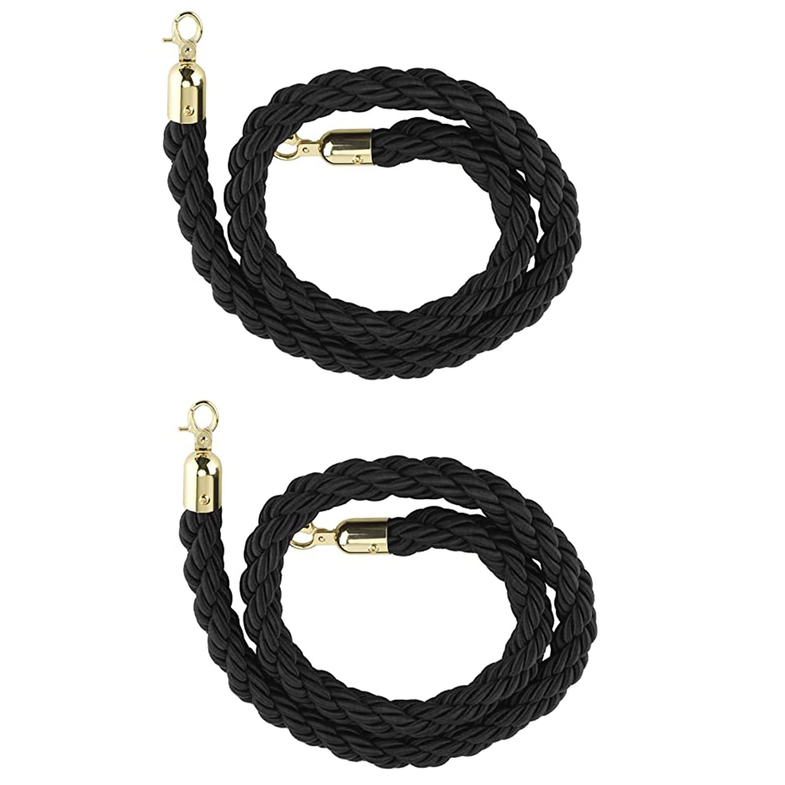 Aioneer Black Queue Barrier Ropes For Crowd Control & Visitor Guidance, Braided Hemp Rope Stanchions For Access Areas, Banks & Restaurants, 2 Pack - 2.5M/8.2Ft-2 Pack-2.5m/8.2ft