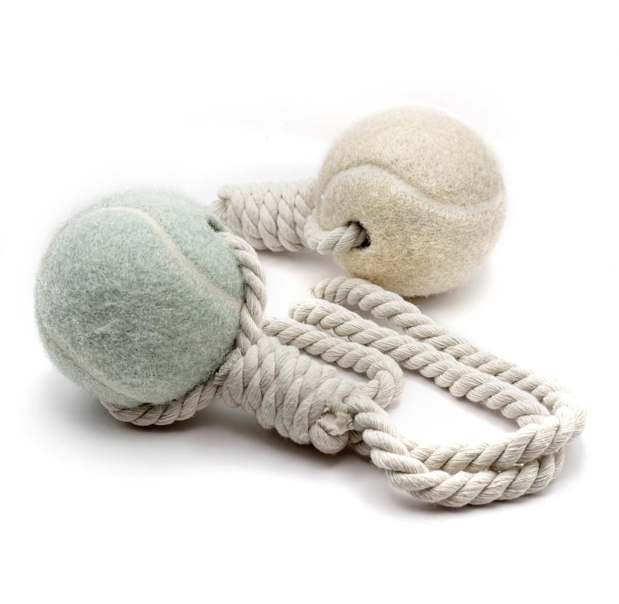 Hundespielzeug, Tennisball mit Seil 32cm in verschiedenen Pastellfarben, interaktives Wurf- und Zerrspielzeug, Zahnpflege, langlebig (Beige)