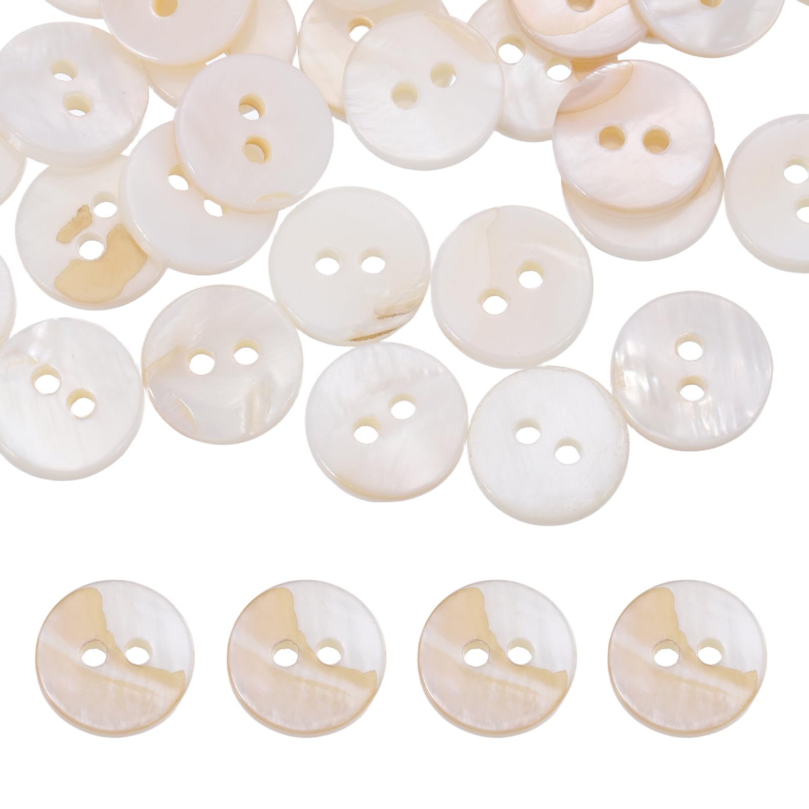 sourcing map 200Pcs Round Natural Shell Buttons,11.5mm 2 Holes Mother of Pearl Craft Seashell Sewing Buttons for Clothes Shirts Dresses Sewing DIY Craft Making, Cream Yellow Brown
