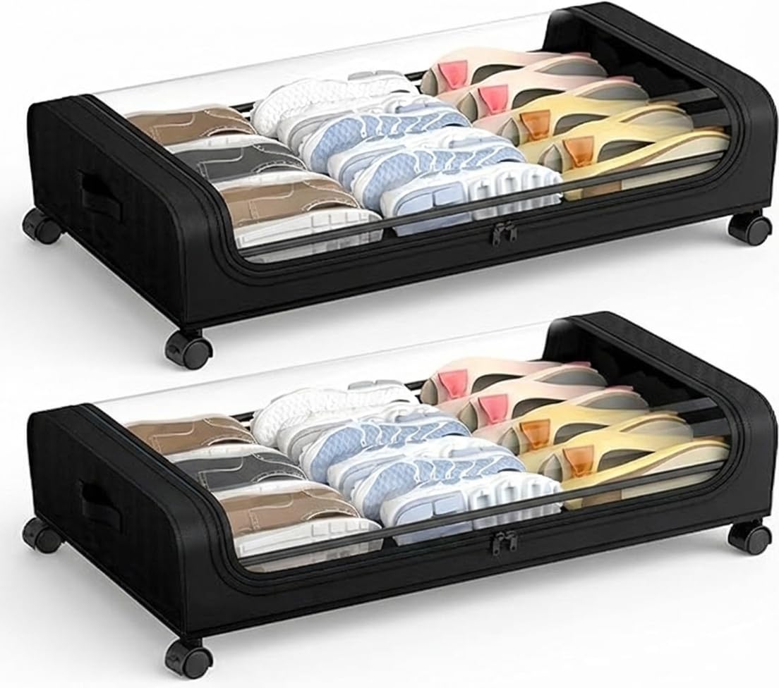 Under Bed Storage Boxes with Wheels – Low Profile 6.5 Inch Storage Organizer for Shoes, Books & Garments – Durable Space Saver Containers (Set of 2, Black)-image-16