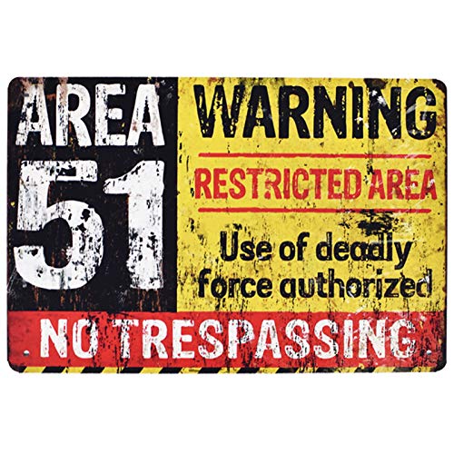 Flytime Area 51 No Trespassing Military Retro Vintage Metal Tin Sign Coffee Bar Wall Decor Home Signs Gift Size 12 X 8 Inches