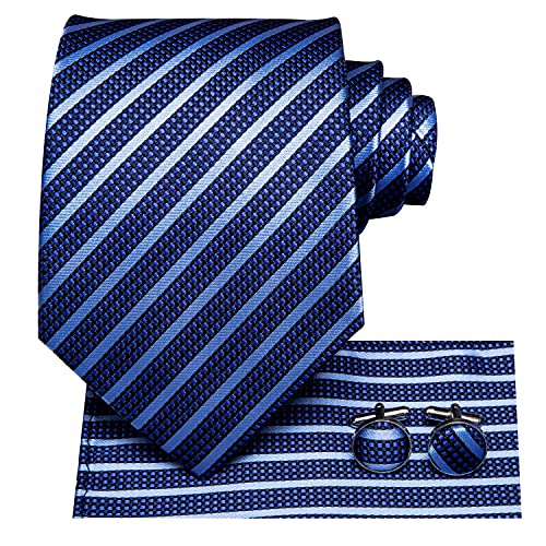 Image of Hi-Tie Father and Son Tie Set Striped Plaid Ties for Men and Boys Silk Necktie Pocket Square Set for Wedding Gifts