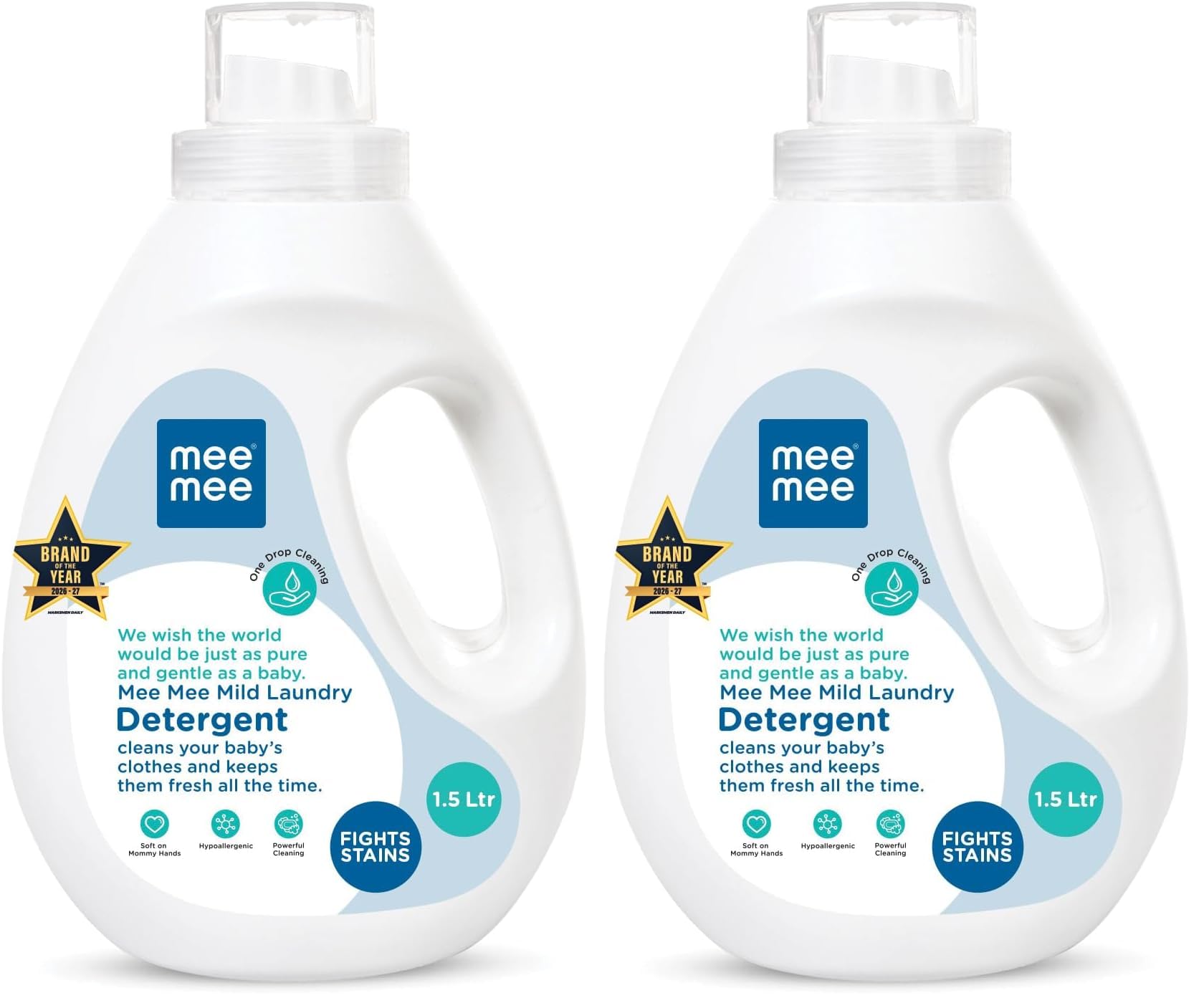 Mee Mee Baby Liquid Detergent 1.5 L | Ph balanced, Free from Harsh Chemicals, Safe for mother's hands & baby's skin | Anti-Bacterial, Removes Stains & Odor with One Drop, Hypoallergenic (Pack of 2)-image-20