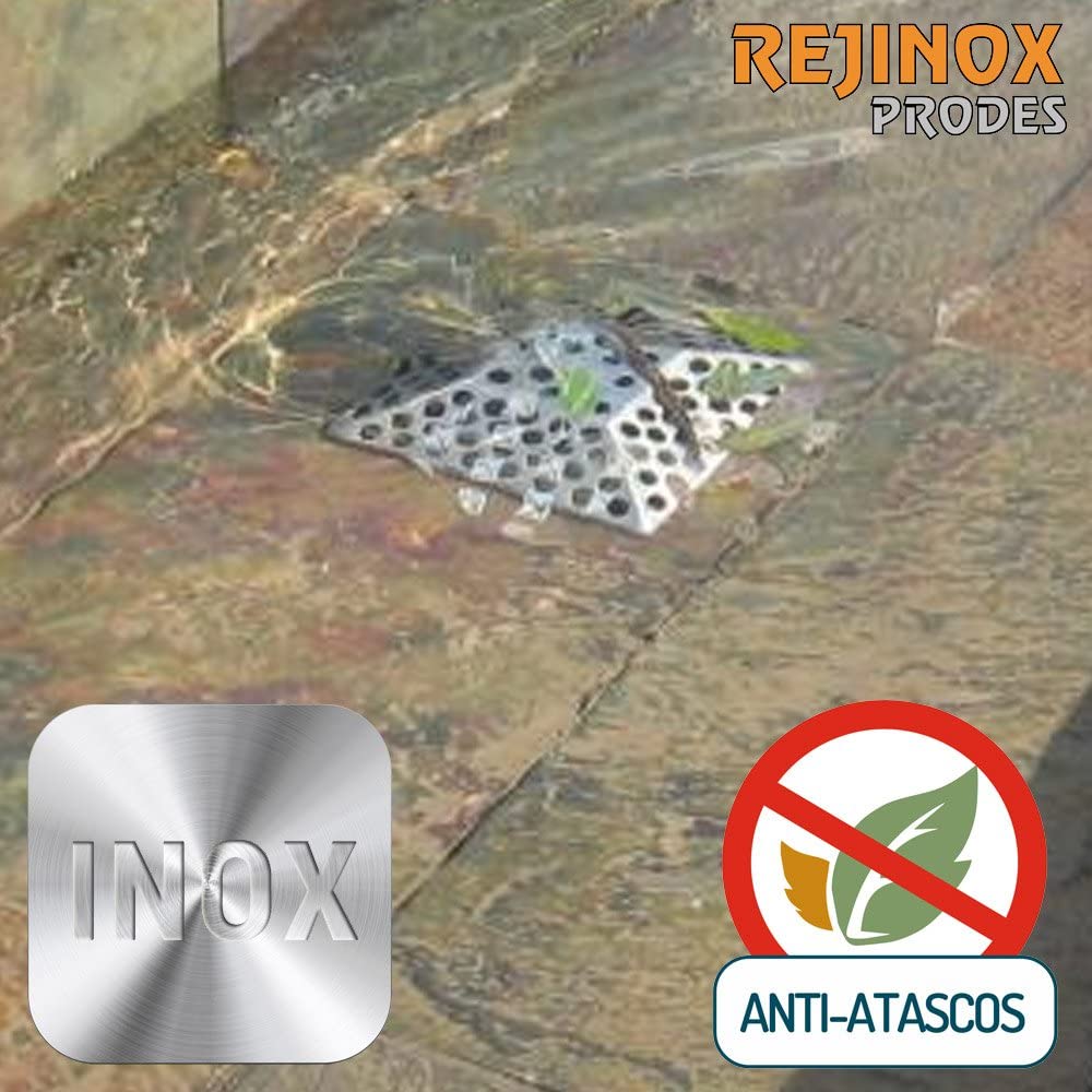 Pack anti-atascos acero inoxidable: Rejilla Piramidal 188x188mm + Marco Encastrable 190x190mm. Rejinox. Garajes, cubiertas, terrazas, jardín, piscina