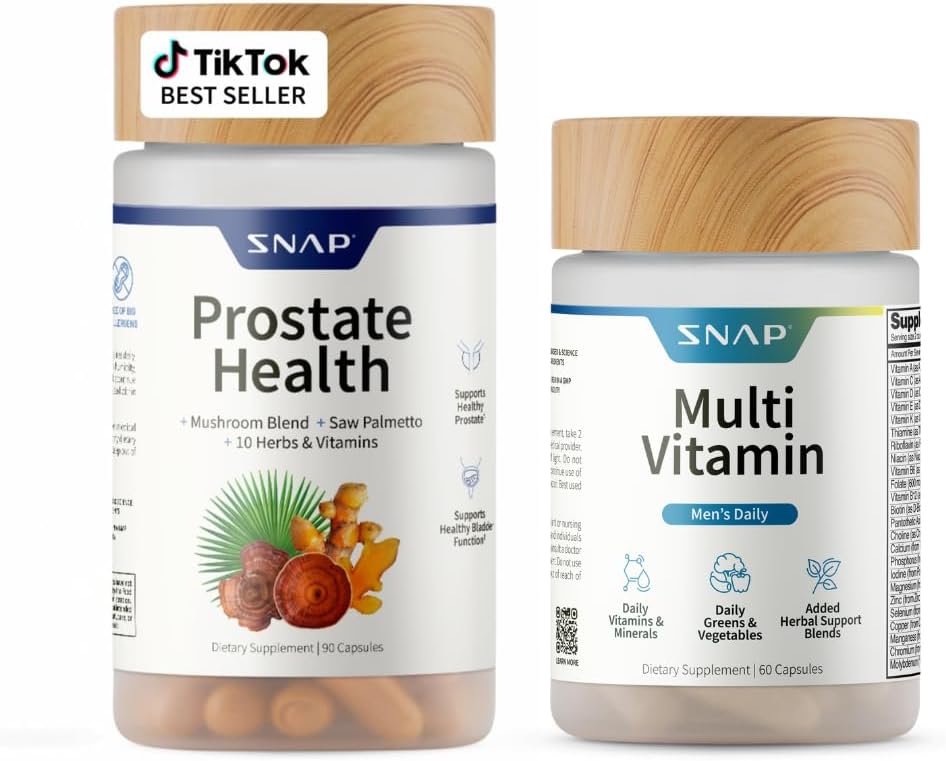 Snap Supplements Prostate Support Supplement Bundle with Men's Multivitamins, 90 Capsules & 60 Capsules