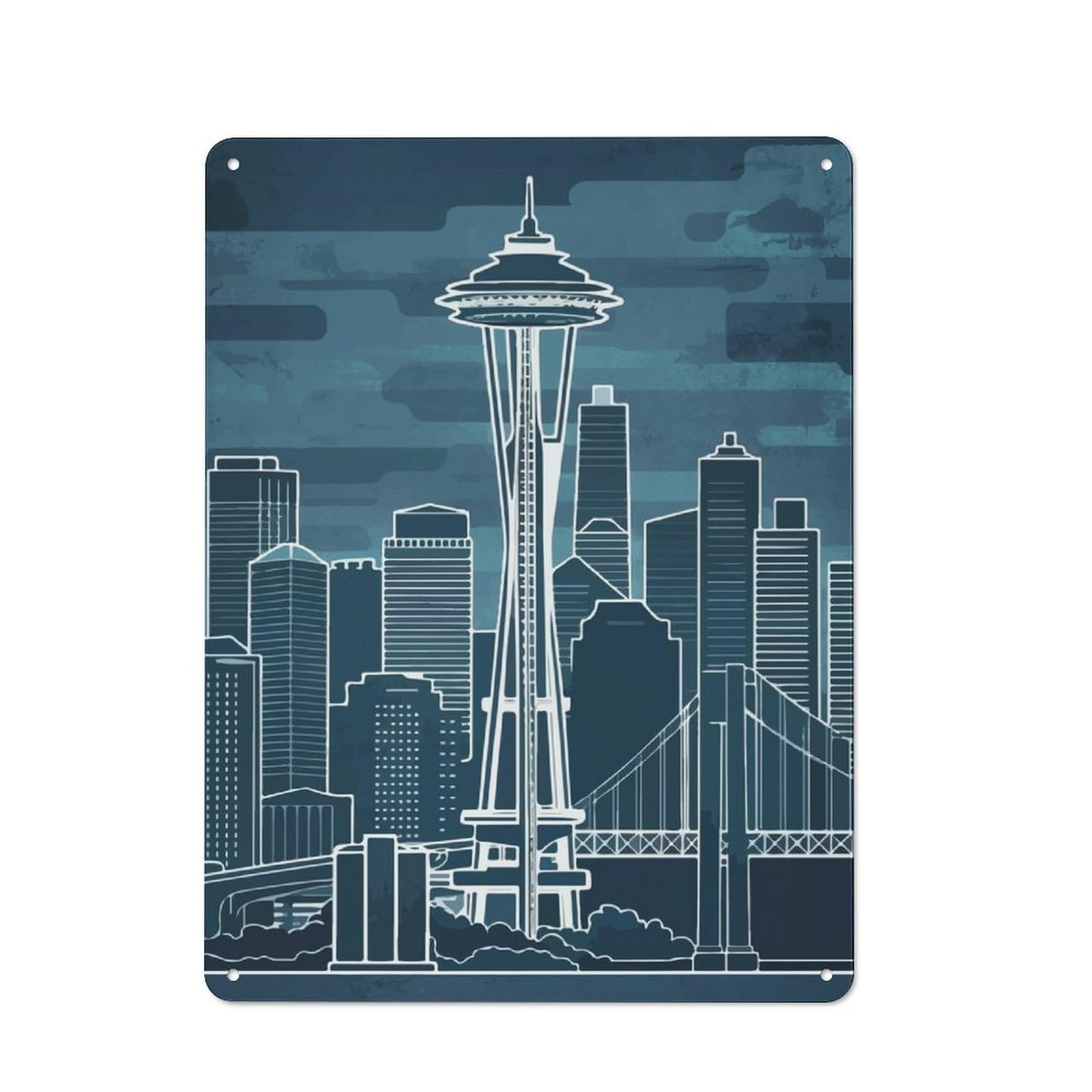 Junmoney Seattle Skyline Tin Wall Plaque 40X30cm With For Guest Room Or Hallway, For Metal Sign Collectors, For Garage And Workshop Walls