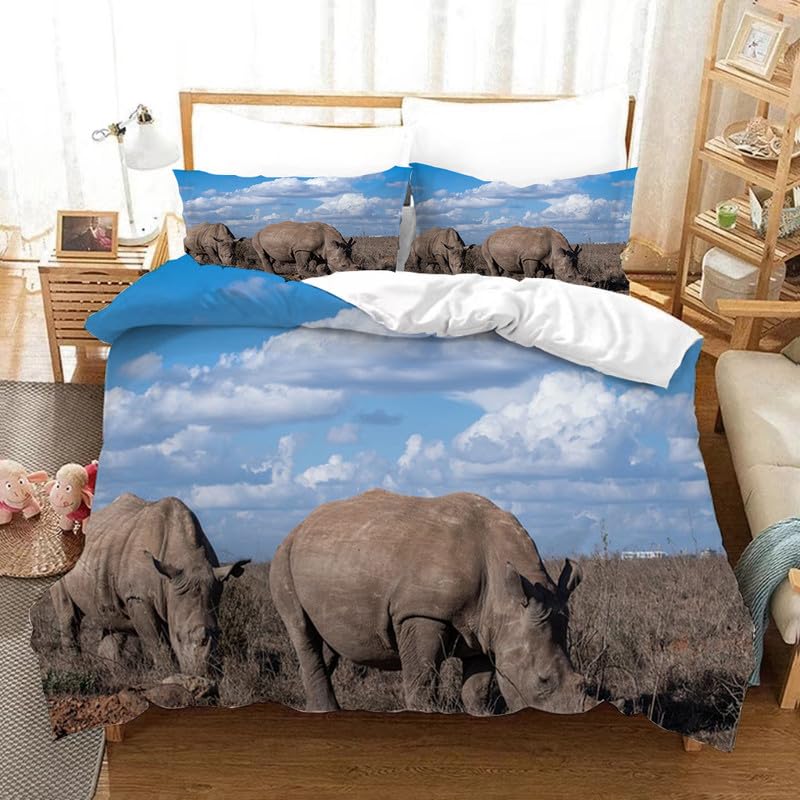 Funda nórdica rinoceronte azul microfibra 155x220 cm juego de cama 90 infantil
