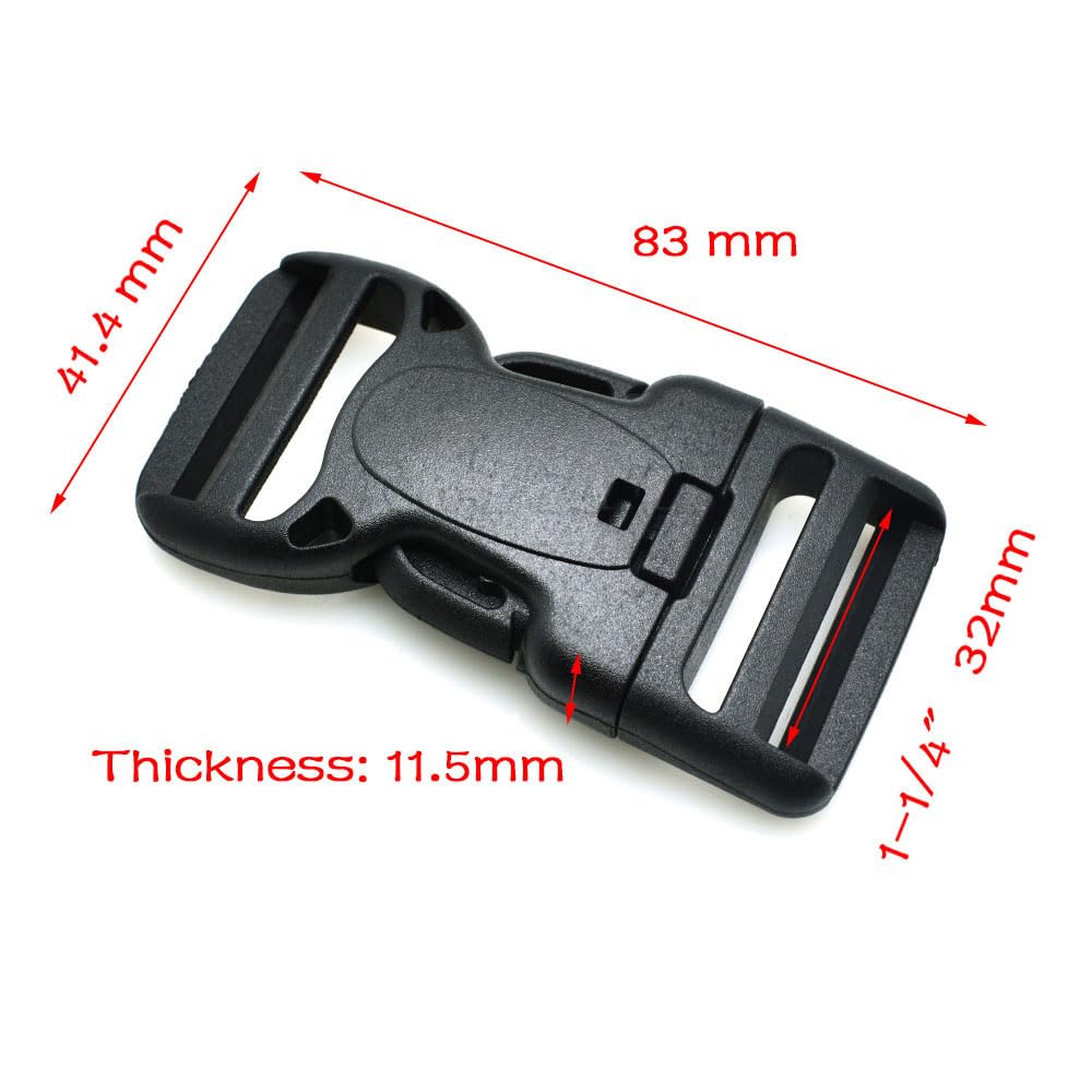 Hebilla de doble bloqueo ajustable de plástico para cinturones tácticos, color negro, 50 unidades, tamaño de cincha de 50 mm