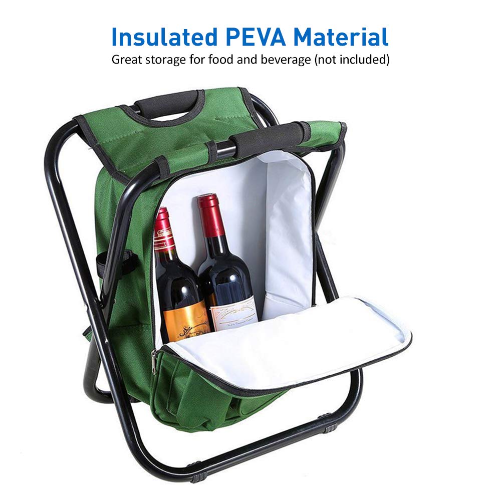 Sgabello pieghevole da esterno, zaino portatile con dispositivo di raffreddamento isolato, per campeggio, pesca, escursionismo, attività in spiaggia