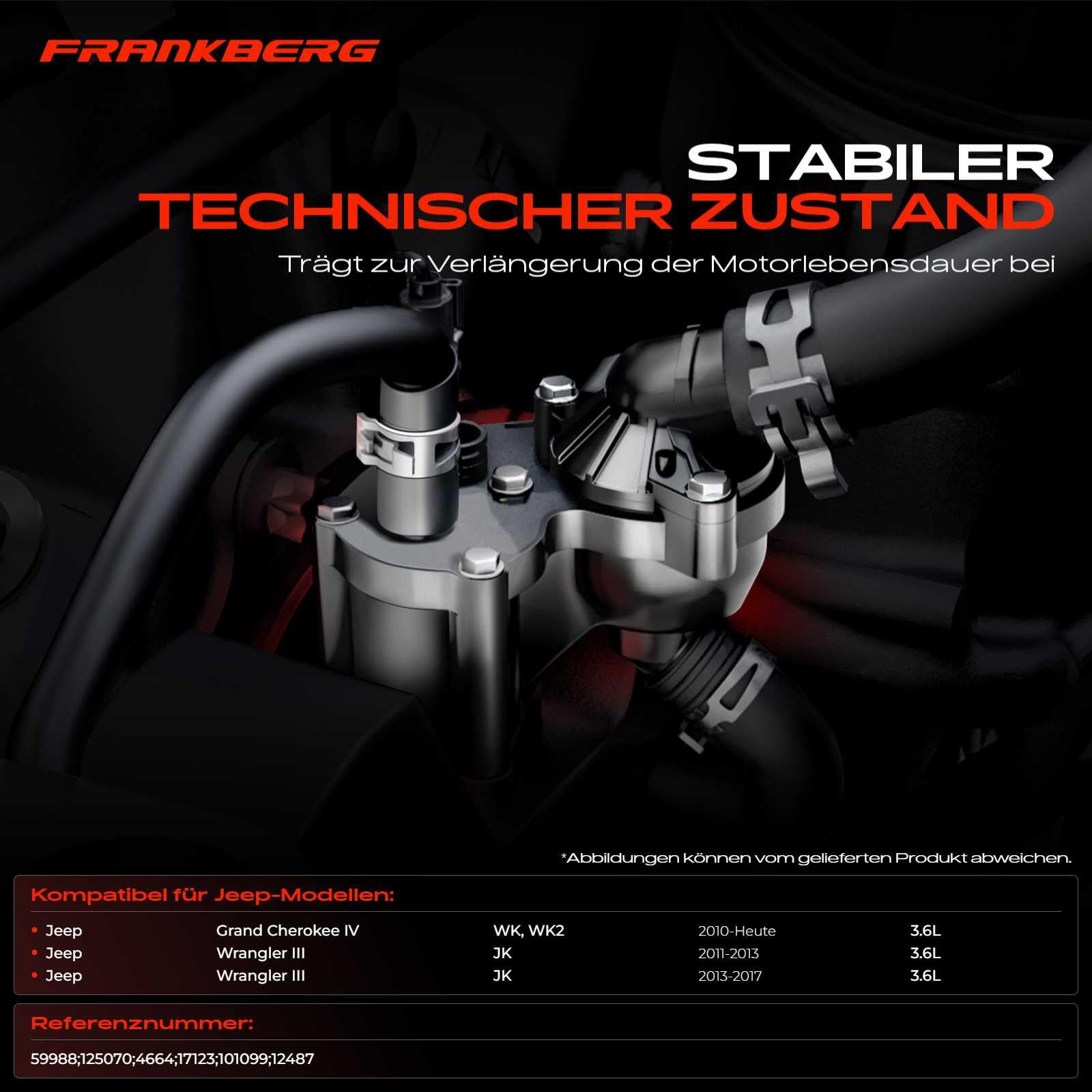 Frankberg Termostato del liquido di raffreddamento con alloggiamento | 05184651AH; Compatibile con: Wrangler III JK, Grand Cherokee IV Seconda Guerra Mondiale