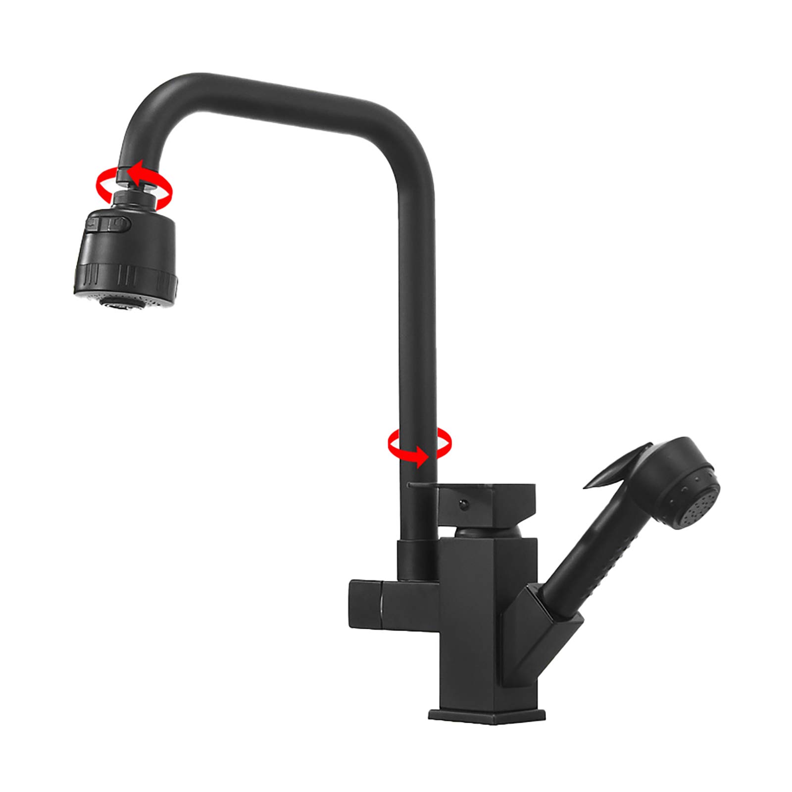 Mitigeur de cuisine noir en laiton avec douchette extractible pour évier monotrou