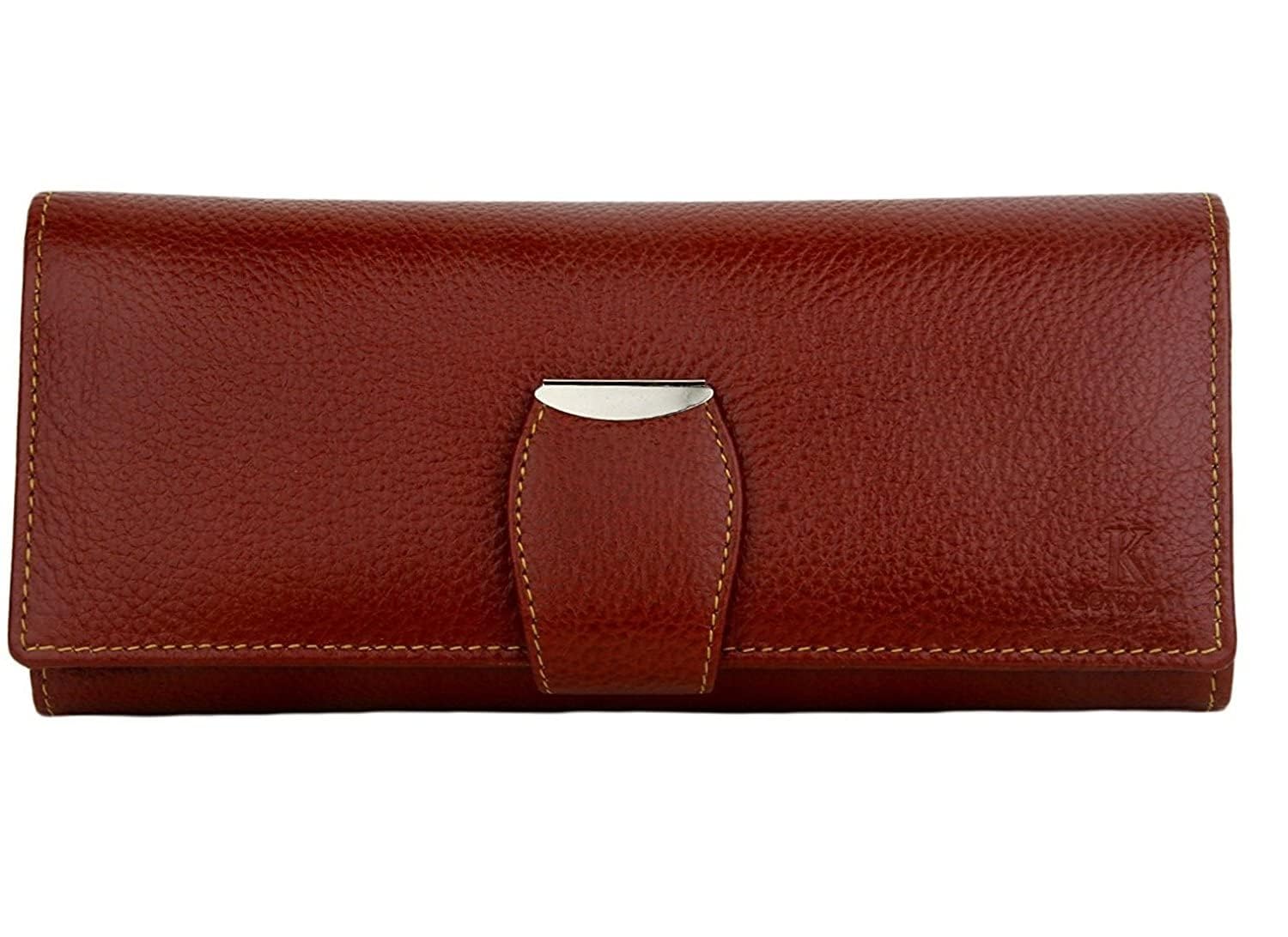 K London Stylish Brown Long Women Purse Wallet Clutch with Loop Closure & 2 Zipped Pockets-AZ01_Leather_BRN