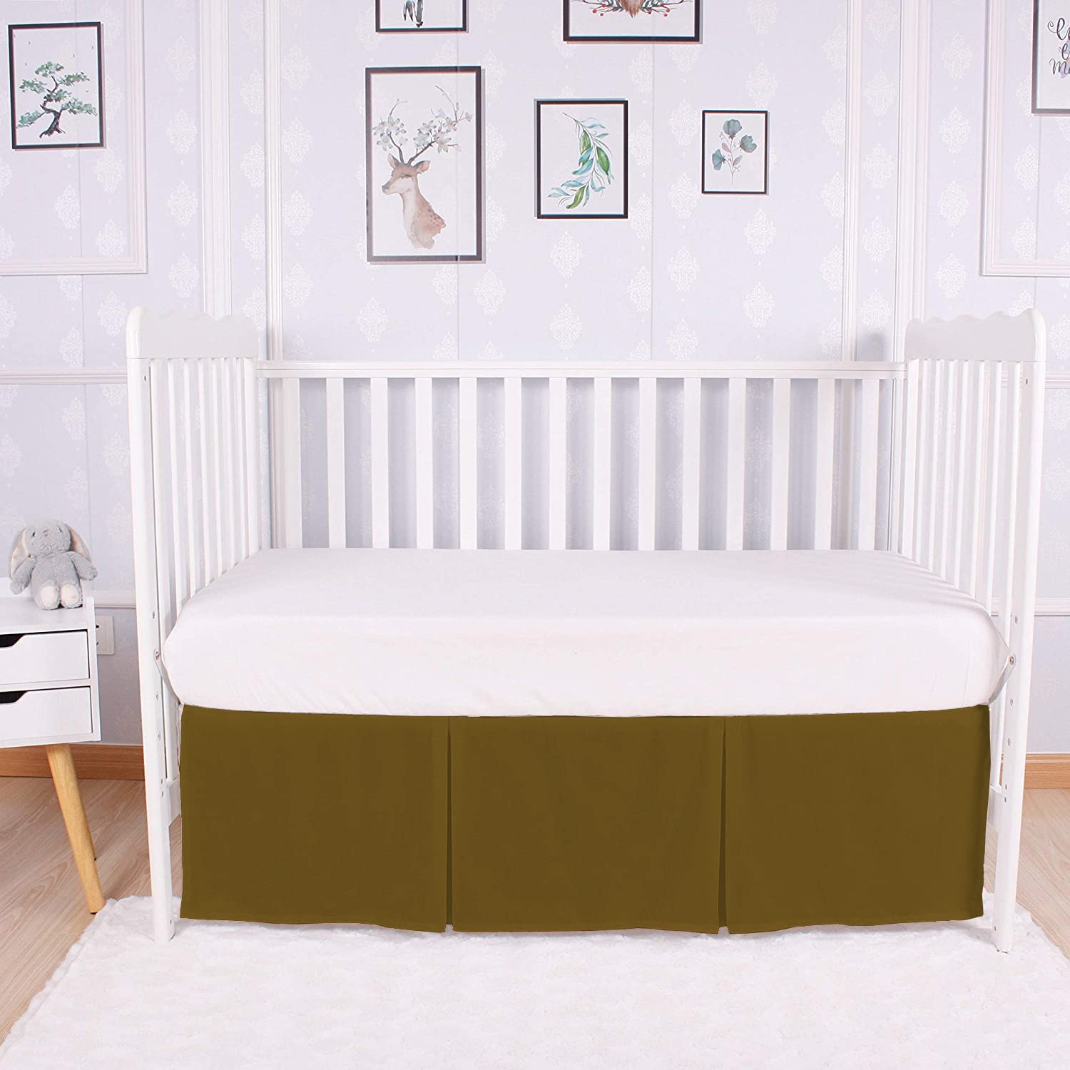 Box Pleated Mini Crib Bed Skirt Premium 100% Cotton 800 Thread Count Nursery Crib Toddler Bedding Crib Bedskirt for Baby Boys or Baby Girls, (24" x 38") + 10" Drop Lenght - Taupe Solid