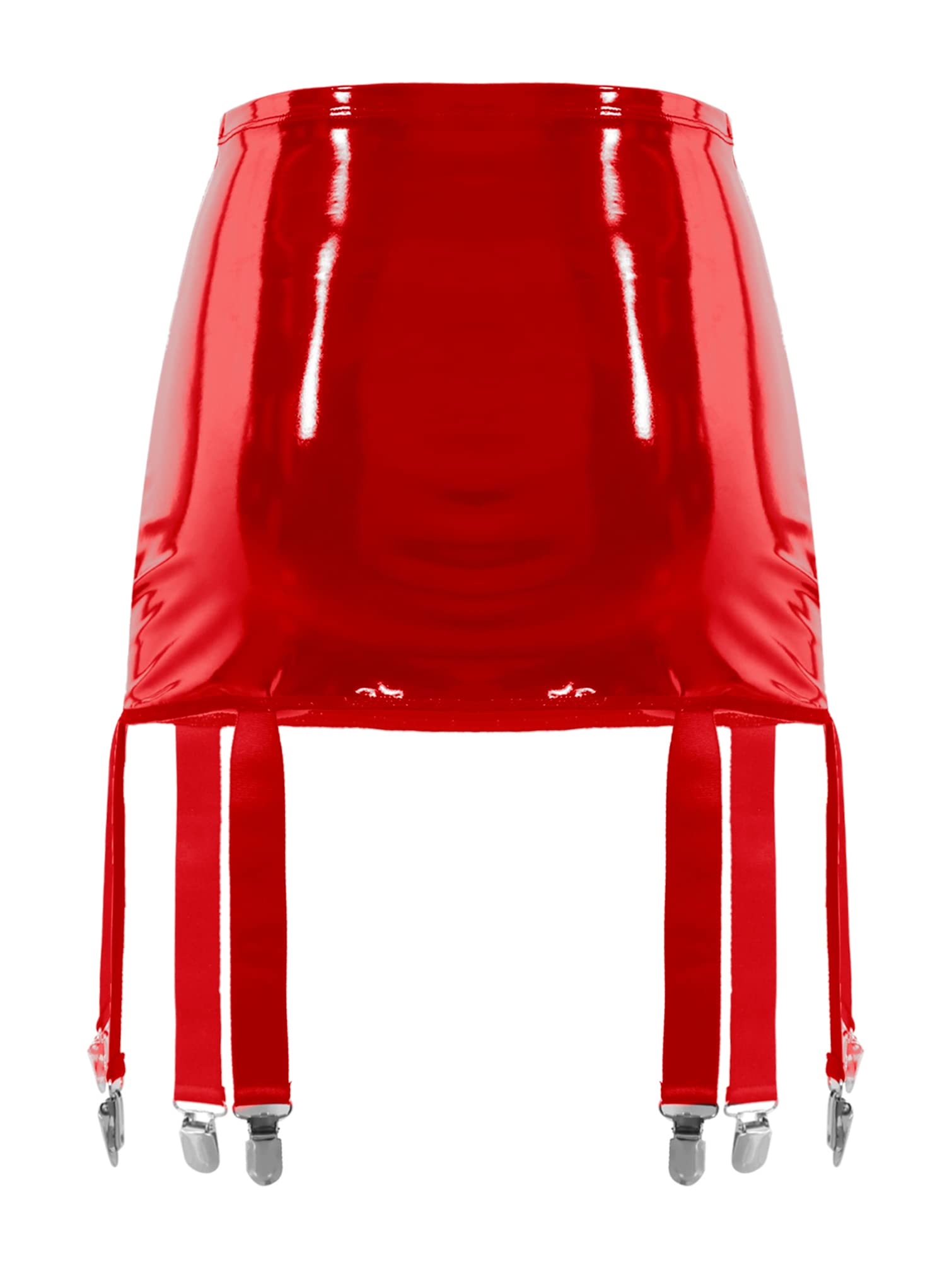 Vxuxlje Women's Patent Leather Skirts High Waist Suspenders Skirts with Six Metal Buckle Clips